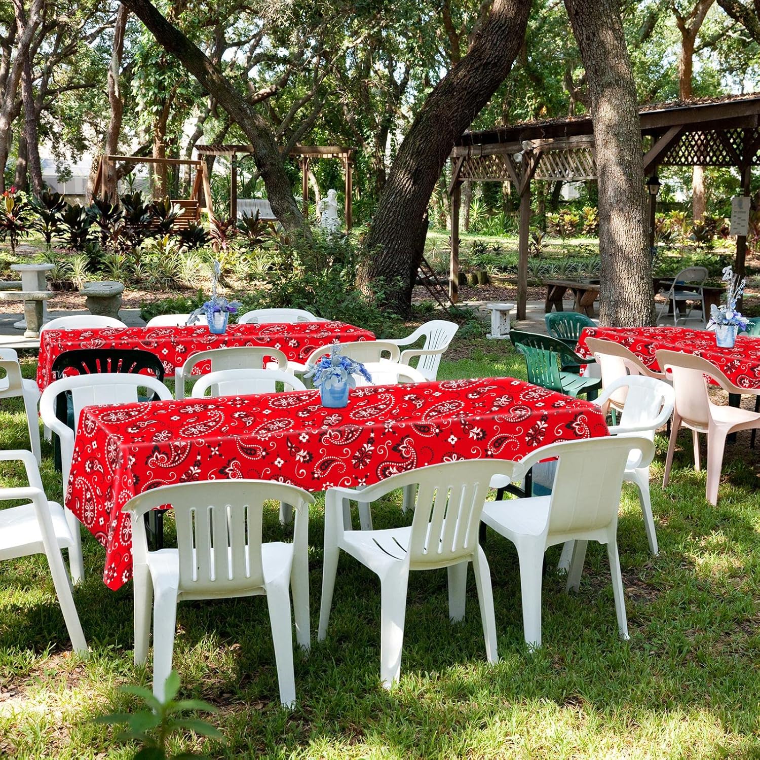 Western Party Tablecloth Backdrop Roll 4.5 x 100 Ft Paisley Table Cover Red Bandana Tablecloth Floral Plastic Disposable Table Cloth for Western Cowboy Themed Wild West Party Decorations Supplies