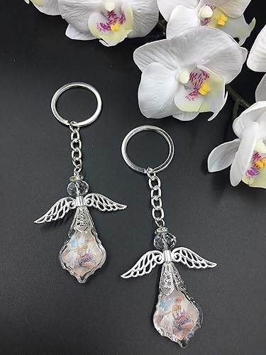 Miniatura 3 de Llavero de ángel de cristal, 12 unidades, diseño de recuerdos de bautizo/primera comunión (plata)