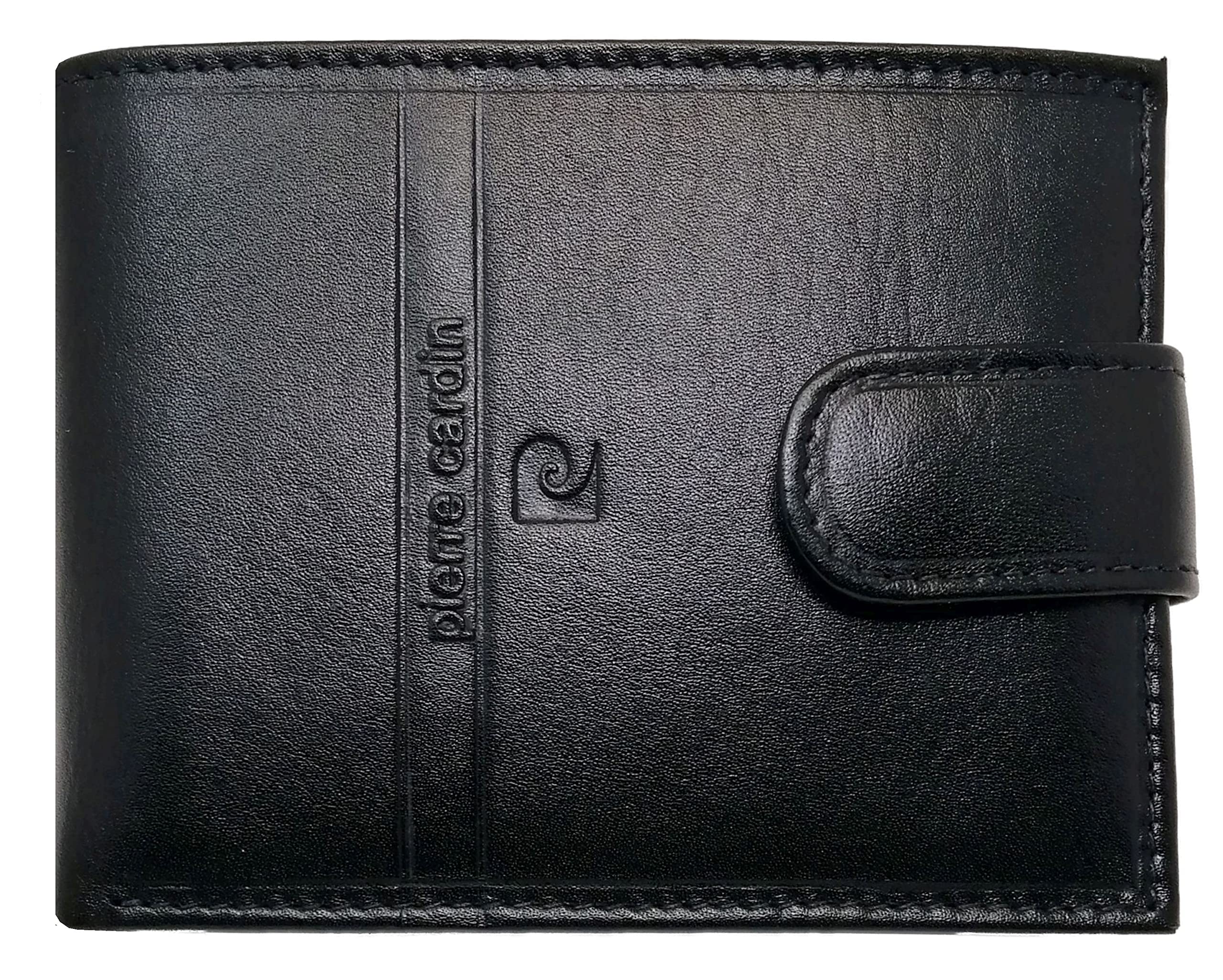 Pierre Cardin Cartera Hombre, Piel auténtica, Delgada, para Hombre, pequeña Delgada, RFID, Regalo, Billetera con Monedero, Piel, Porta Billetera, Tipo, Negro (Negro)