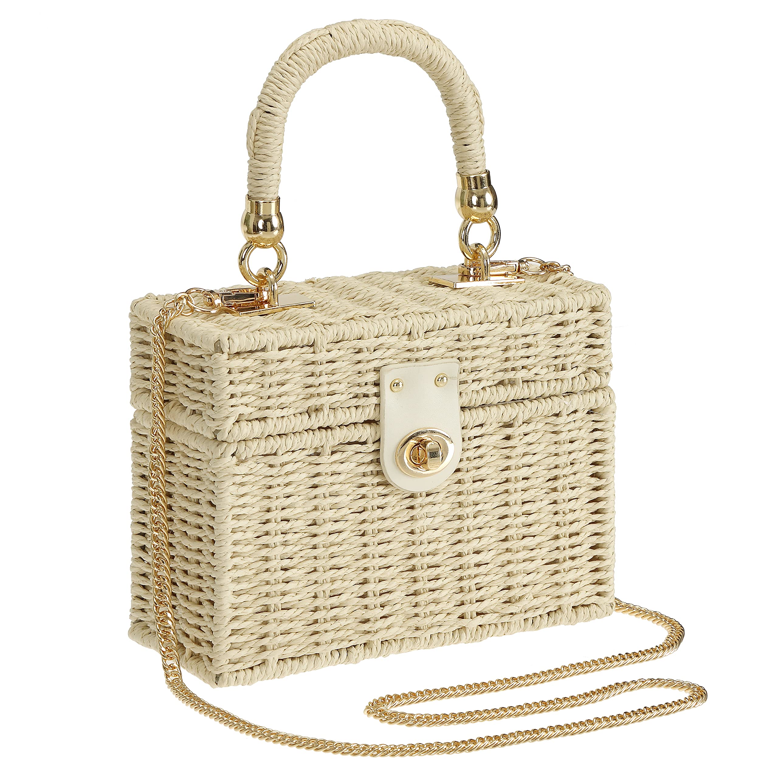 So'each Women's Straw Purse Handbag Wicker Square Crossbody Rattan Bag Boho Crossbody Bag