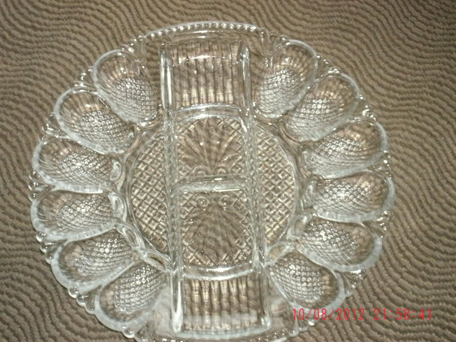 L.E. Smith Glass Heritage Pattern Egg & Relish Plate Platter Tray Server