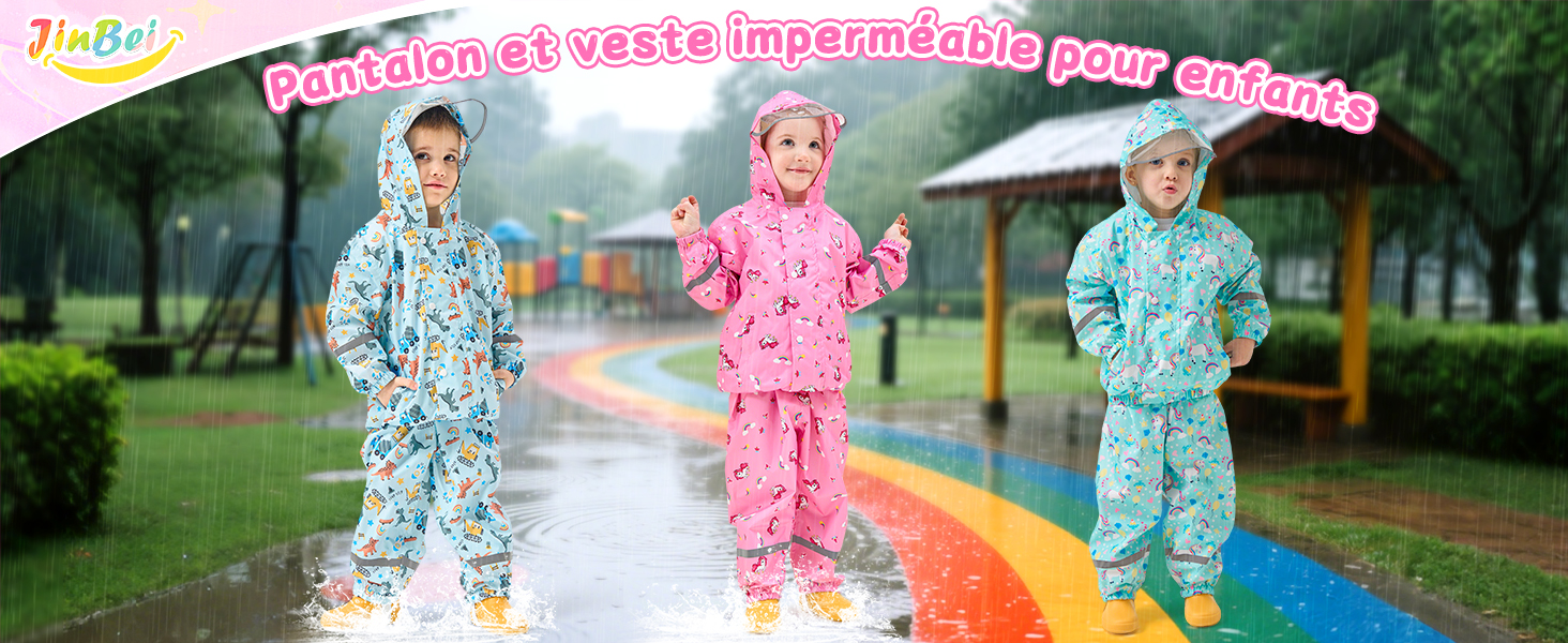 JinBei Enfant Imperméable à Capuche Bébé Garçon Combinaison de Pluie Manteau Veste Pantalon Pluie Respirant Imperméables Bleu Marine 3D Animé Singe Cape Léger Randonnée Vetement Outdoor Ecole 2-3 Ans