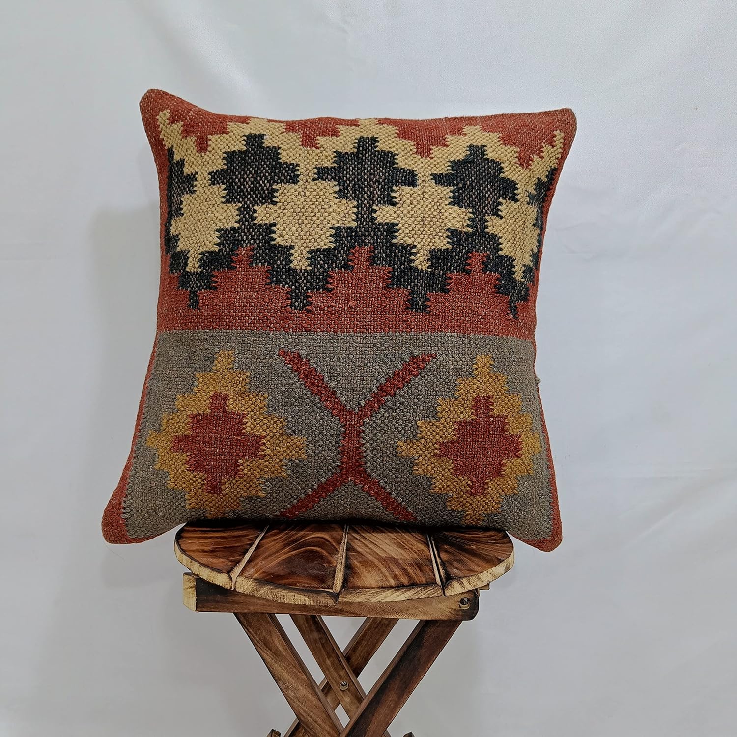 Trade Star Handwoven Square Kilim Pillow Cover Authentic Wool Jute Throw Pillow Case Decorative Outdoor Cushion Cover Rustic Boho Pillow Cover for Home Decor