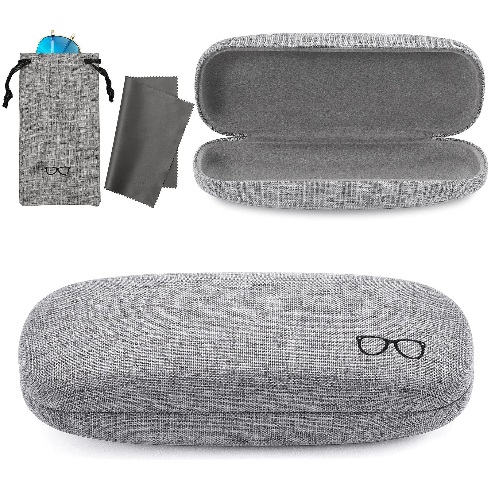 VemissHard Shell Eyeglasses Case Linen Fabrics Large Sunglasses Case Concise