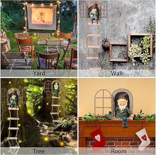 Miniatura 4 de Thyle 4 piezas de gnomos de jardín al aire libre, gnomo de hada, estatua de elfo fuera de la puerta, figura de resina para colgar, decoración de