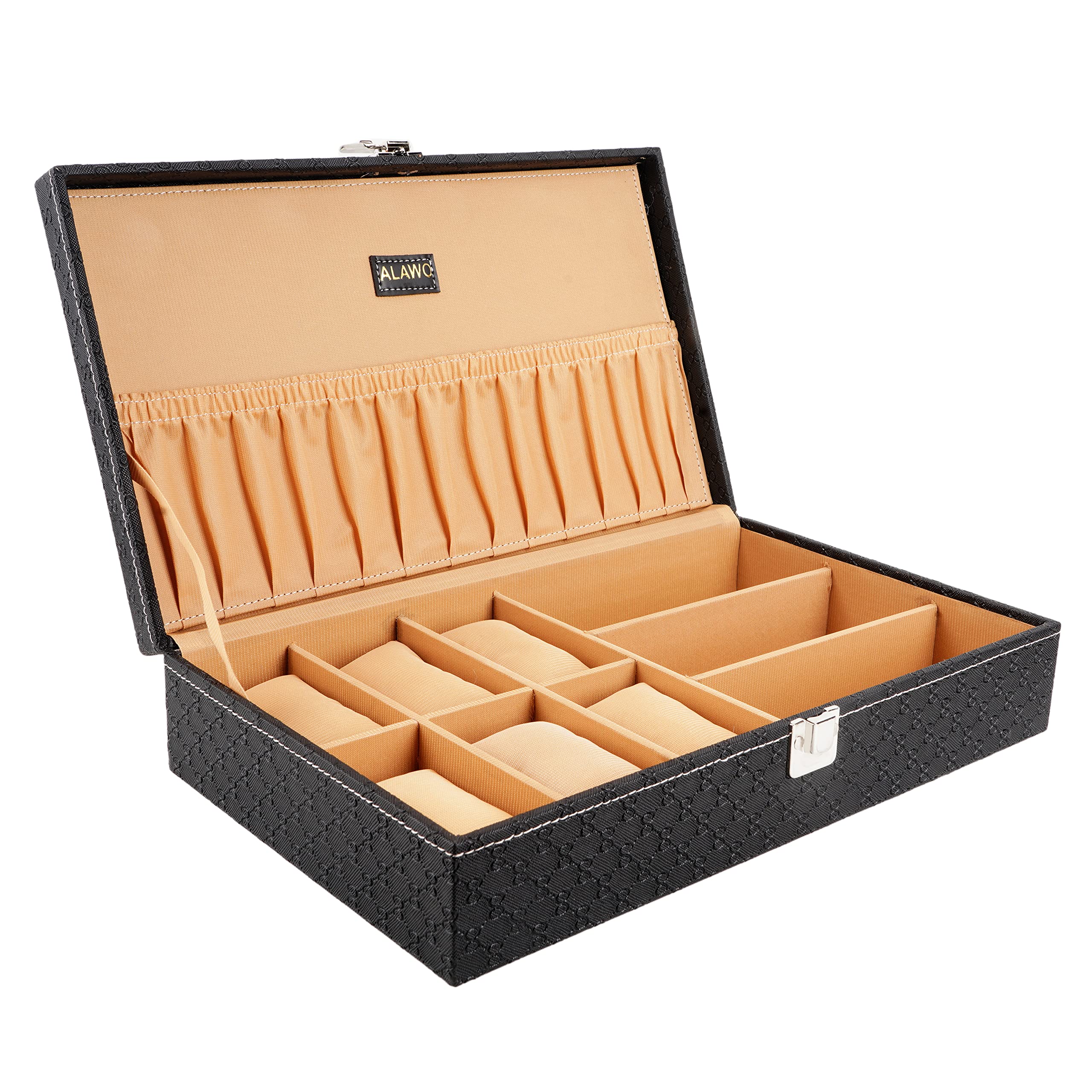 ALAWO Watch Box Organizer and Sunglasses Holder with 6 Slots for Watches and 3 Slots for Sunglasses PU Leather in Black & Cream Color (B0CW5NXBTW) Amazon Price History, Amazon Price Tracker