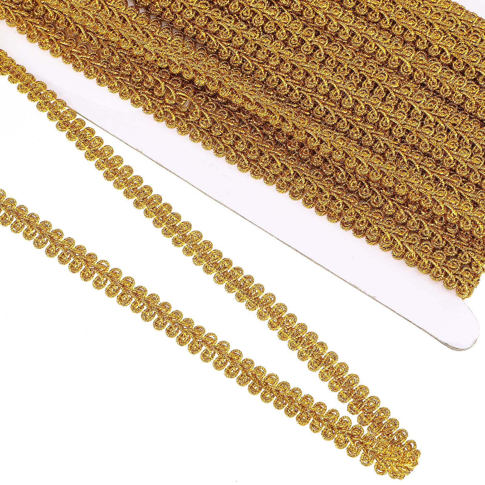 XLIUAX Gold Trim for Sewing, 14.8 Yards 0.31 Inch Gold Trim Lace Trims Gimp Ribbon Woven Braid Decoration Gimp Trims for Costume DIY Crafts Upholstery Curtain Slipcover Metallic Clothes Home Decor