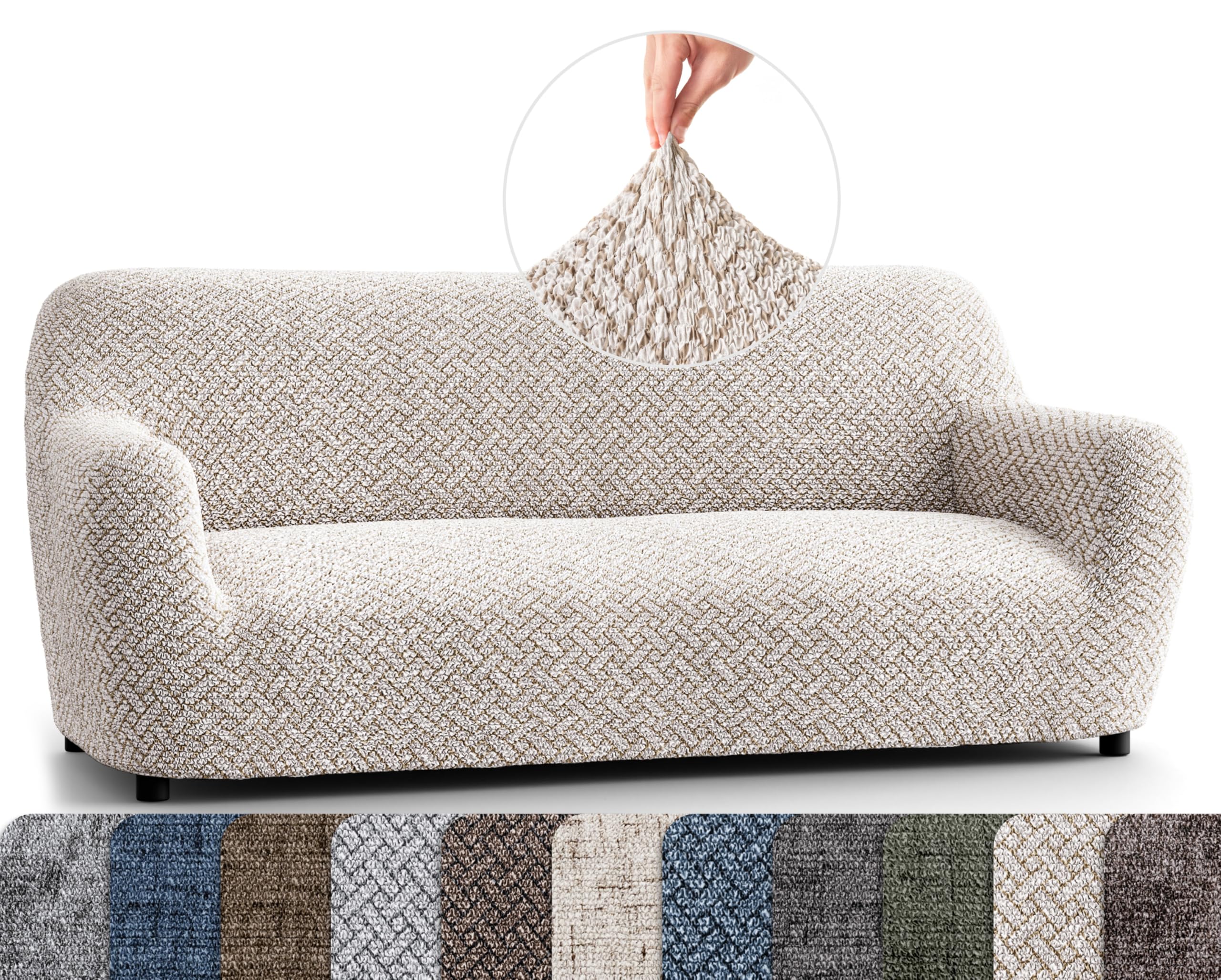 PAULATO BY GA.I.CO. Sofa Slipcover - Stretch Couch Cover - Stylish Cushion Sofa Cover - Soft Polyester Fabric Slipcovers - 1-Piece Form Fit Washable Protector for Pet - Microfibra - Venezia Cream