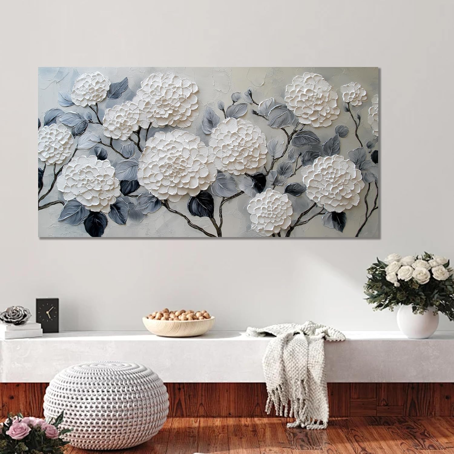 Trogonup White Floral Canvas Wall Art for Bedroom Large Botanical Landscape Modern Artwork for Living Room Kitchen Office Canvas Prints 20x40 Inch