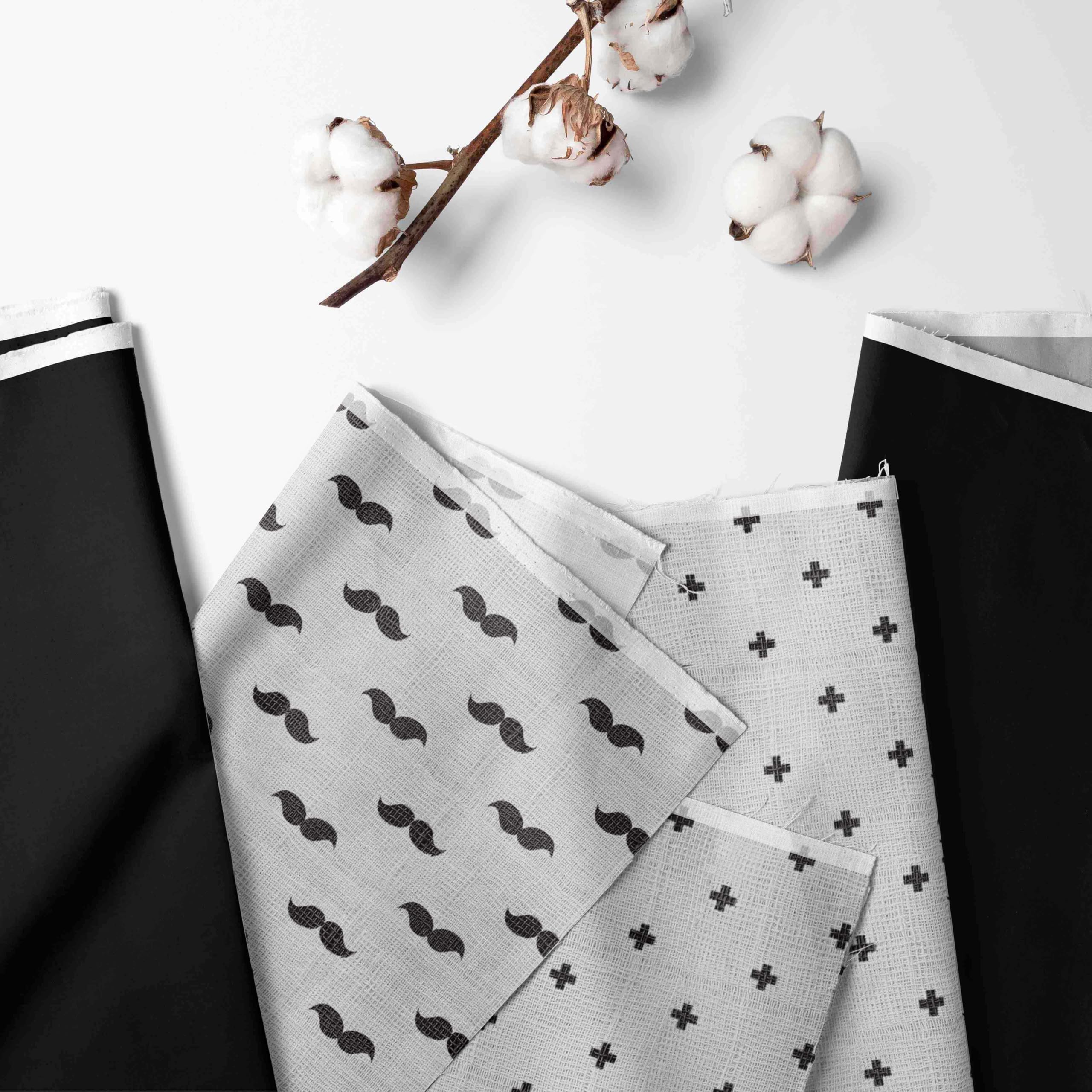 Bacati - Love Muslin/Cotton Fabric One Hooded Towel & Two Wash Cloths (Mustache/Plus/Cross, Black)