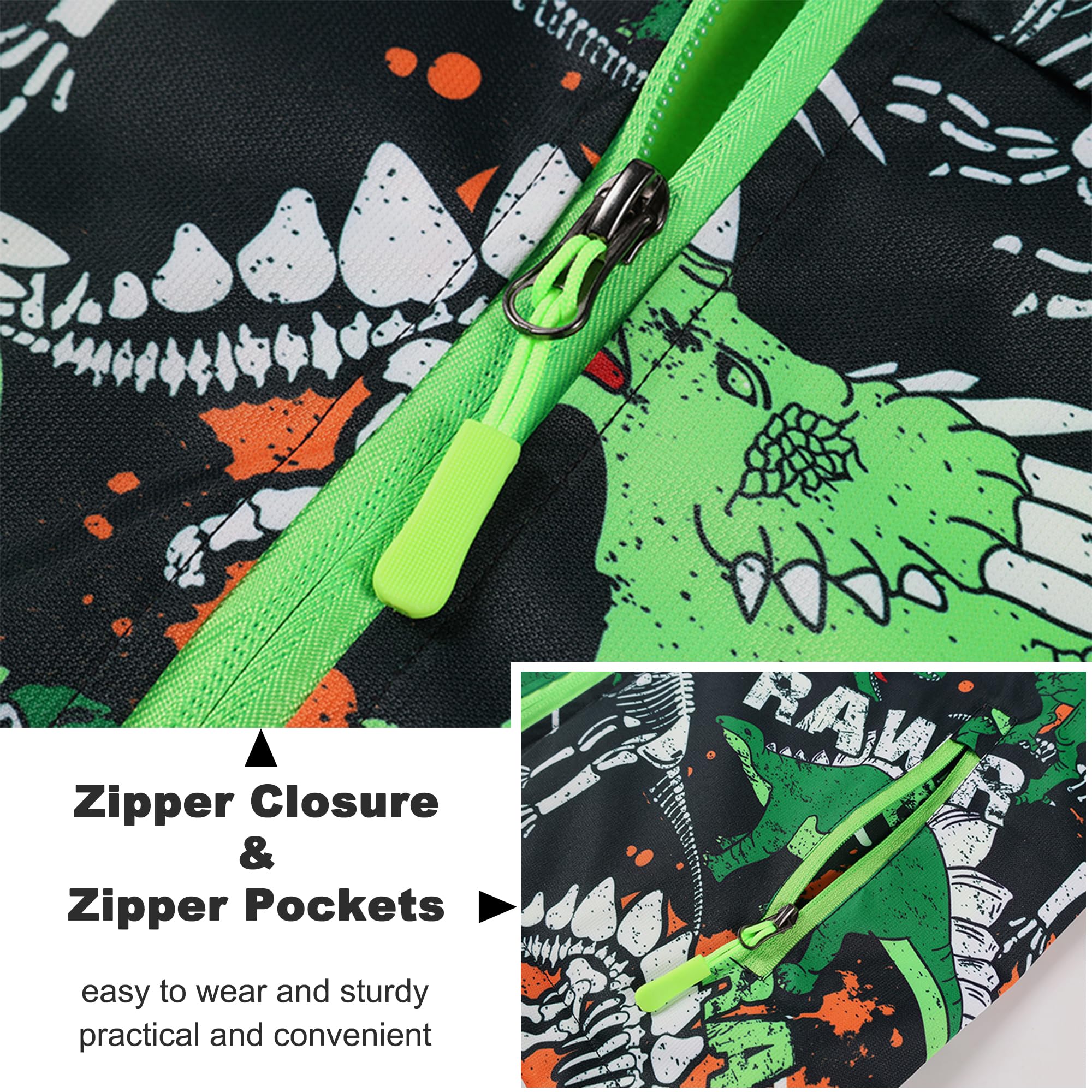 Fewlby Giacca Impermeabile Bambino, Poncho Impermeabile Ragazzi Giacca a Vento con Cappuccio Cappotti da Pioggia Dinosauri Giacche Antipioggia Foderato in Pile Capispalla, 3-4 Anni