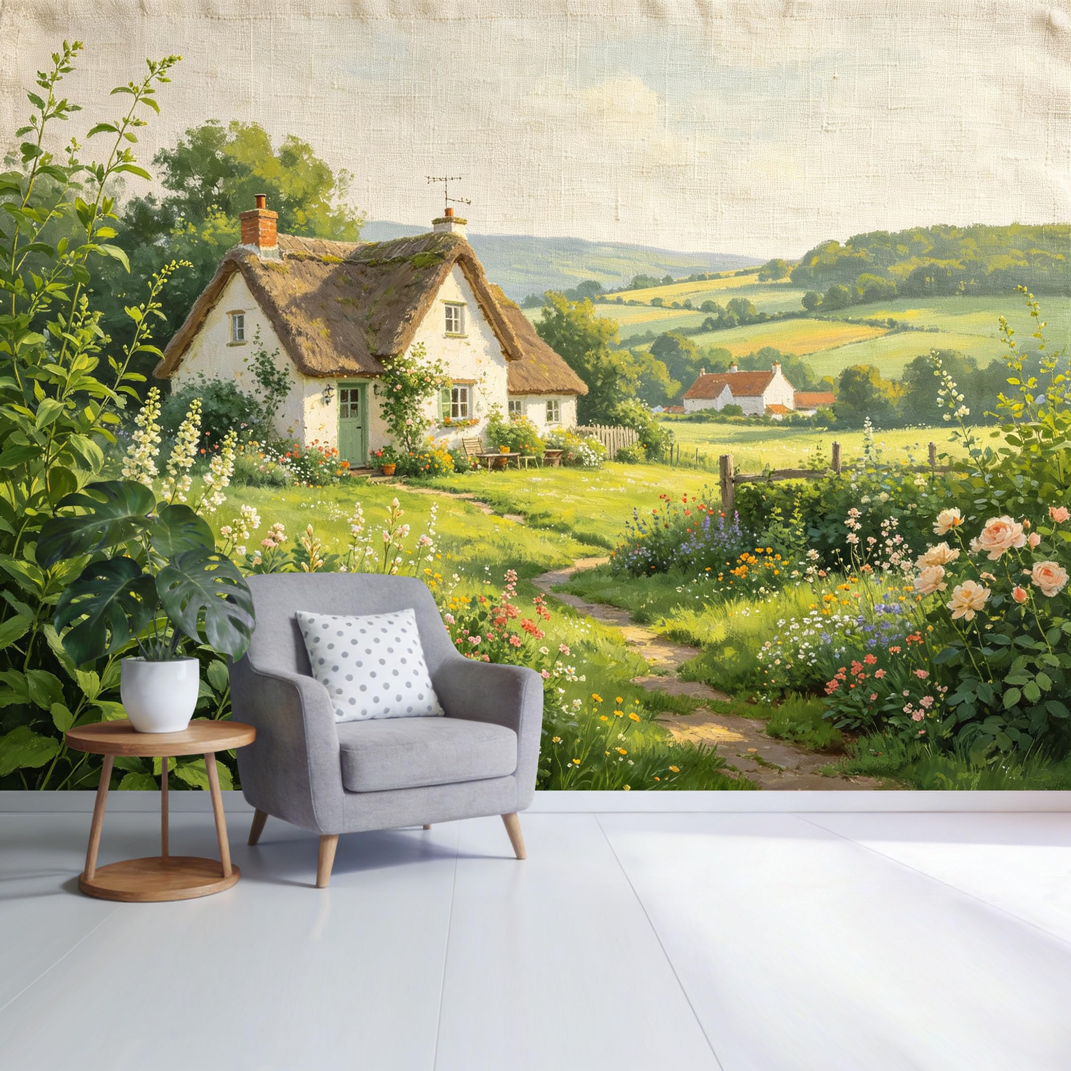 Custom Size Wall Mural Countryside Cottage Garden Landscape Floral Path Vintage Farmhouse Style SelfAdhesive Wall Fabric Removable Wallpaper for Home Office Decor