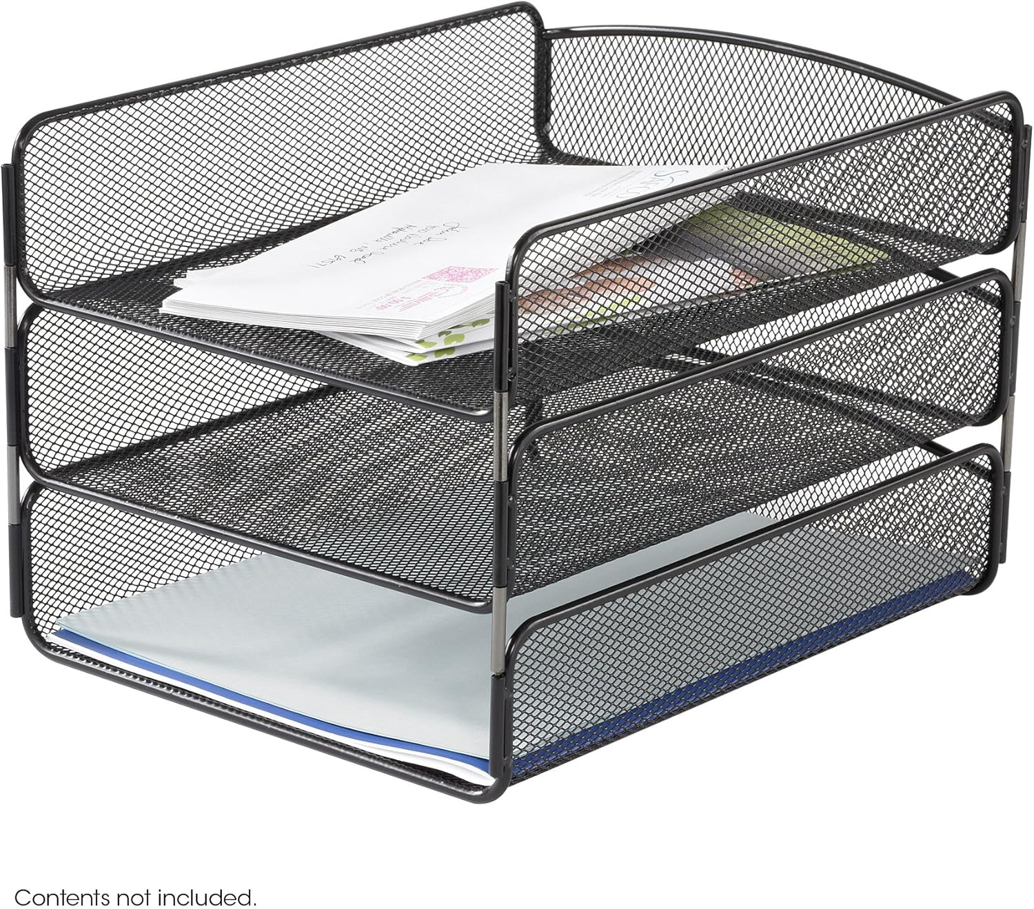 Safco Products Onyx Mesh 3 Tray Desktop Organizer 3271BL, Black Powder Coat Finish, Durable Steel Mesh Construction : Office Desk Trays : Office Products