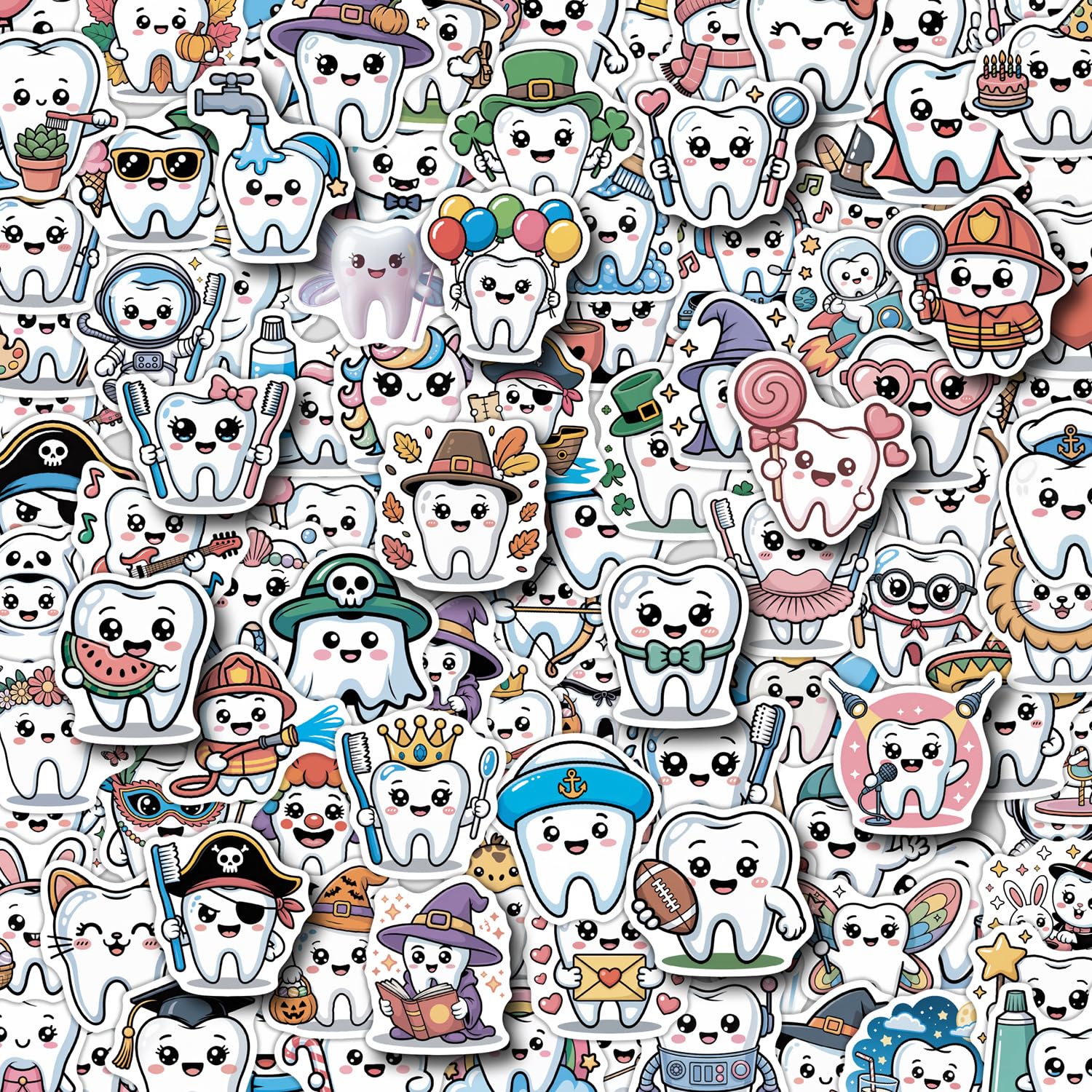 100Pcs Cute Tooth Stickers Dental Themed Vinyl Decals for Laptops Skateboards Luggage Helmets Bikes and Phones Fans Lovers and Whimsical Vibe Enthusiasts