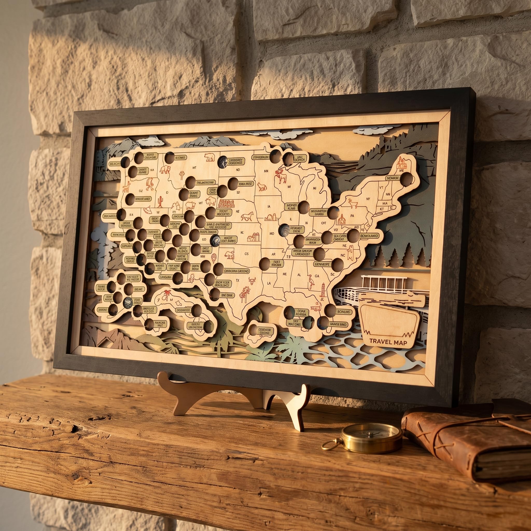 National Parks Map Adventure Tracker – mappe di viaggio in legno personalizzate del parco nazionale degli Stati Uniti, tracker da viaggio con puntina, regalo per gli amanti del parco, coppie e