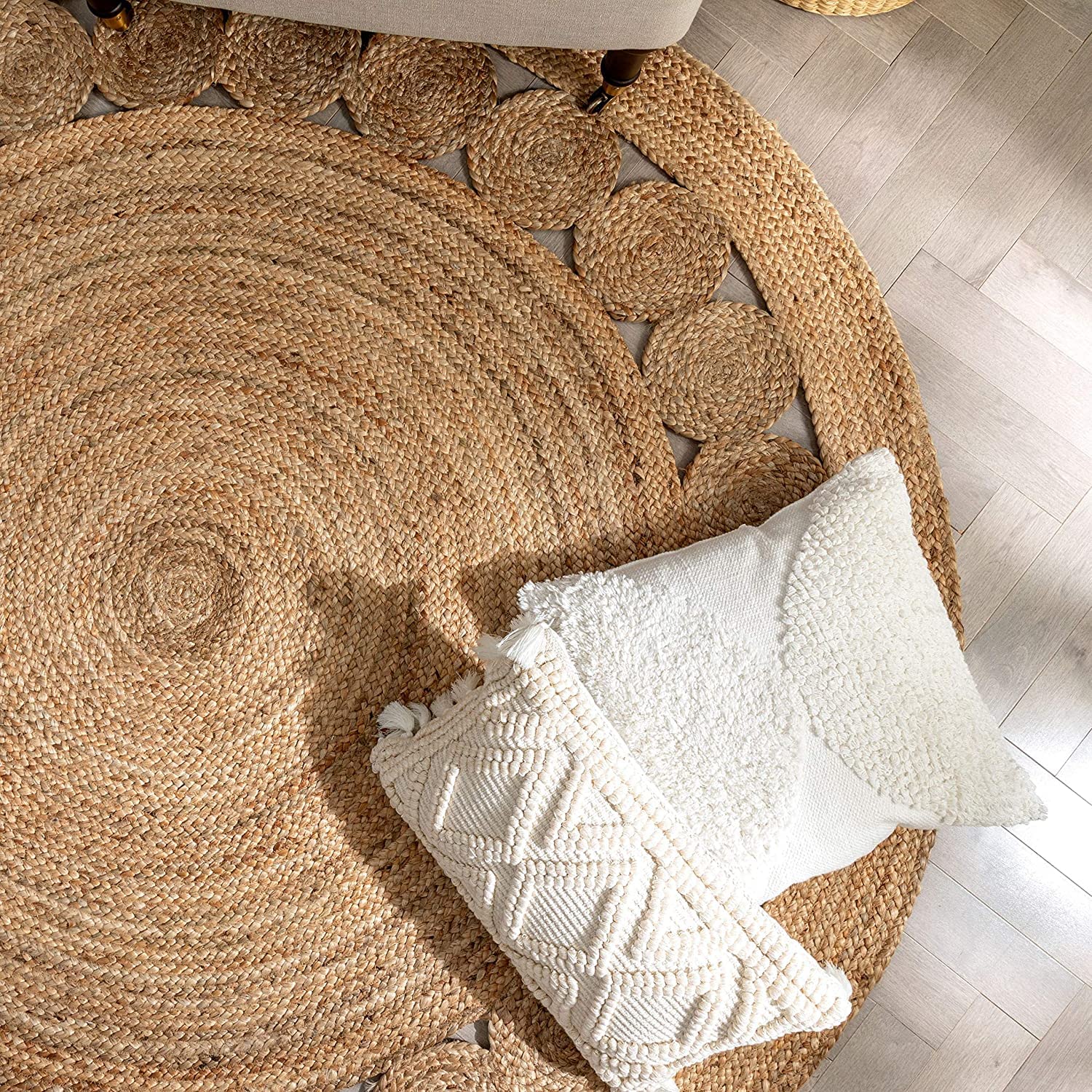 Tappeto Rotondo in 100% Juta Naturale Indiano - Soggiorno, Camera da Letto, Tappeto Corridoio e Cucina. (Natura 1, 150CM)
