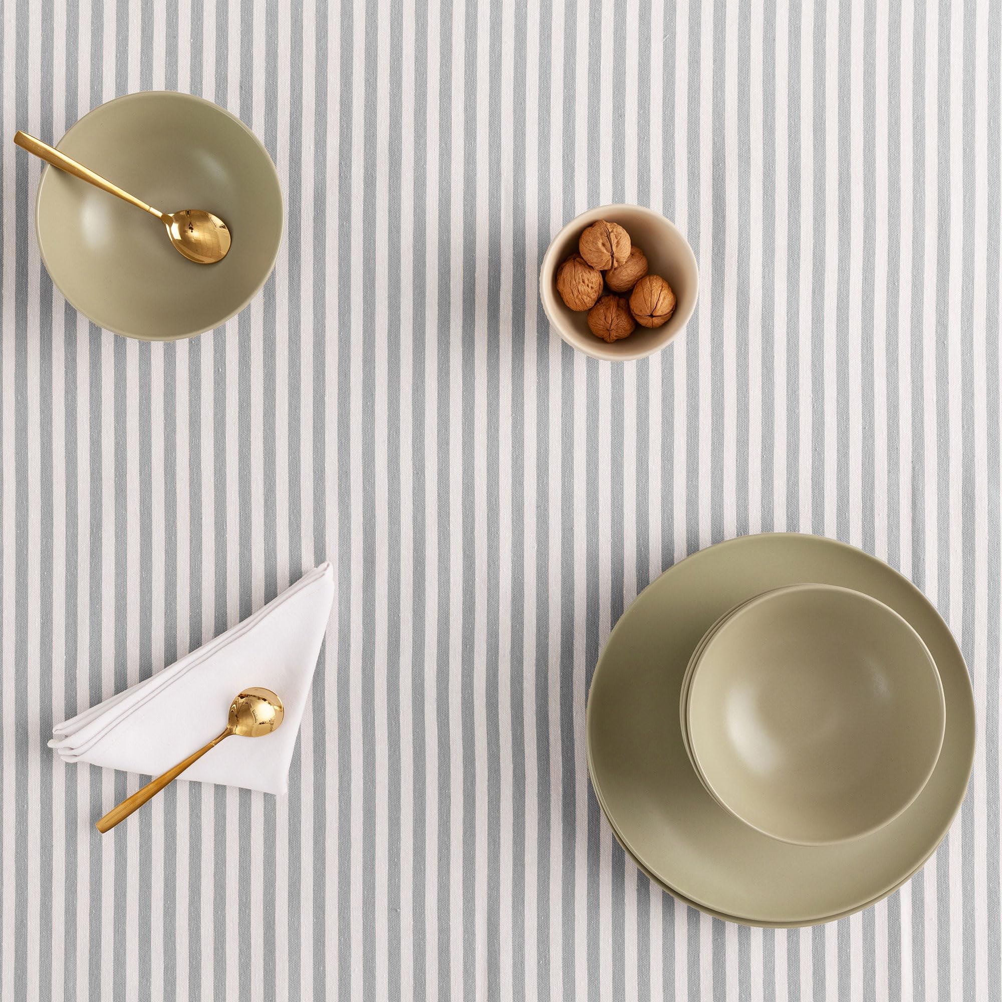 GAMUSI Stain Resistant Rectangular Tablecloth Cotton Fabric Waterproof Grey Stripes, 160 x 180 cm - Image 3