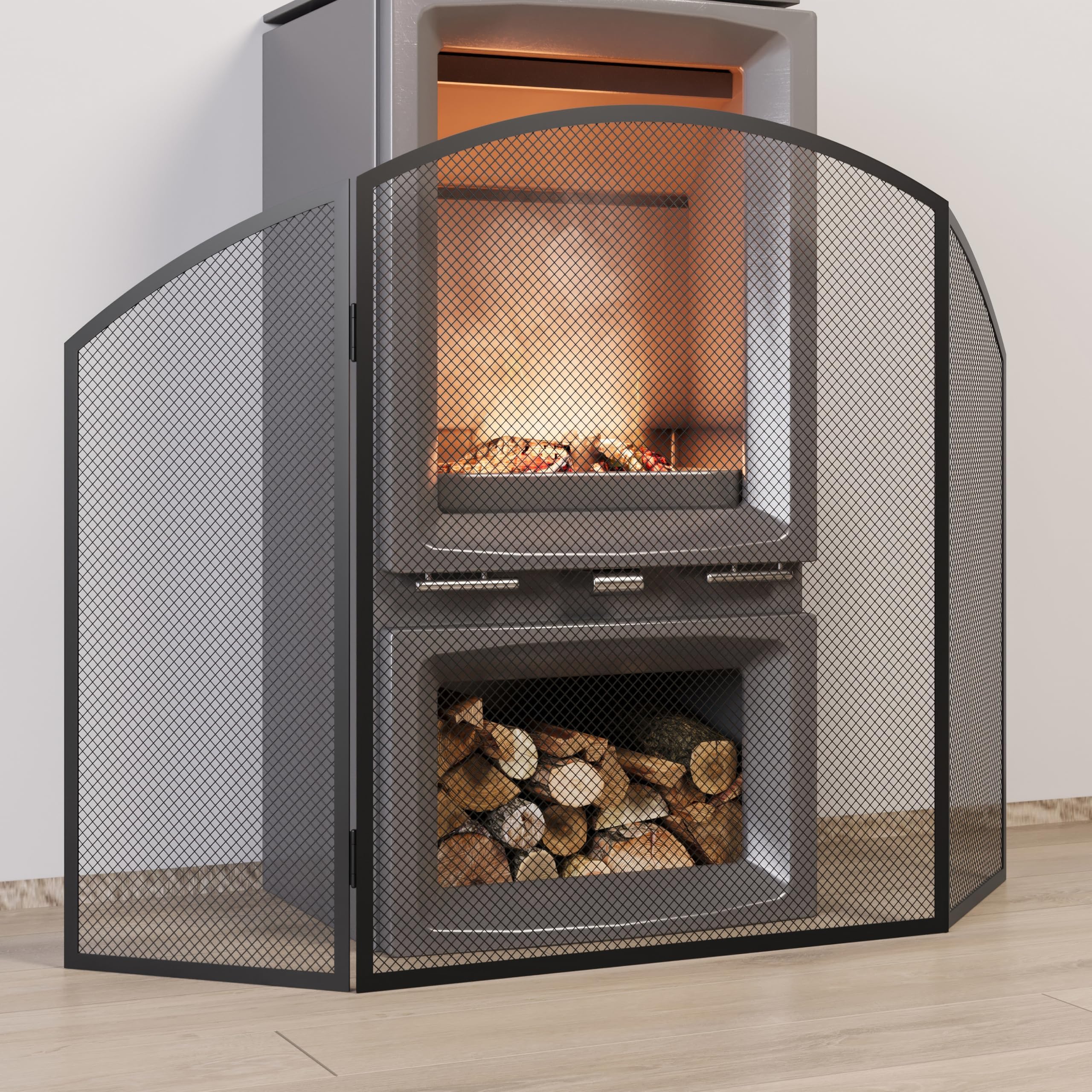 Kingson Rejilla de Protección para Chimenea Negra 96.5x61cm, Protección contra el Fuego para Estufas de Leña y Quemadores de Troncos, Protección contra el Fuego para Bebés, Protección contra el Fuego