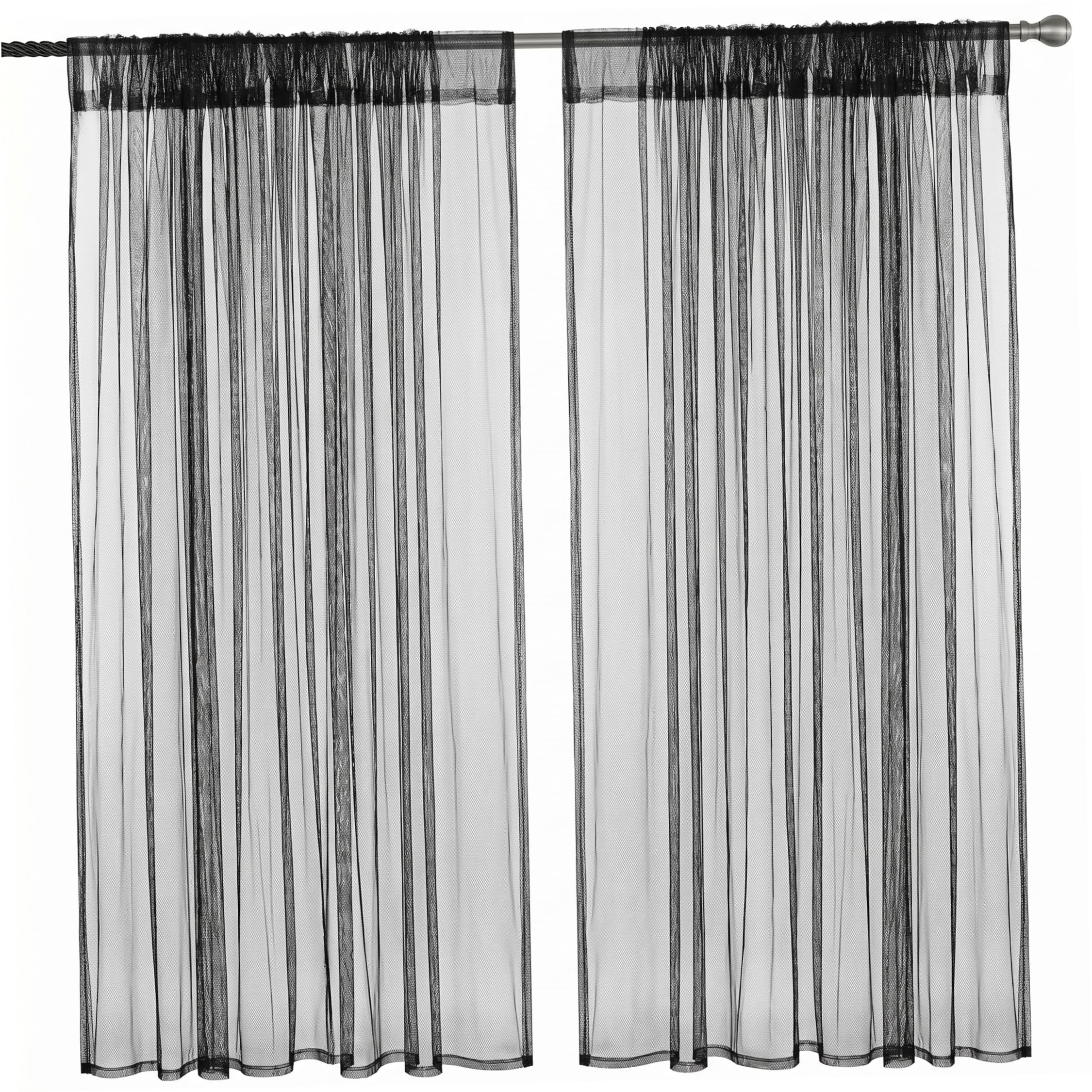 Neptuiby Mesh Curtains, Outdoor Gazebo Mesh Curtains Insect-blocking Breathable Extra Wide Pergola Drape, Black, 7.55ft X 9.84ft 2Pcs.
