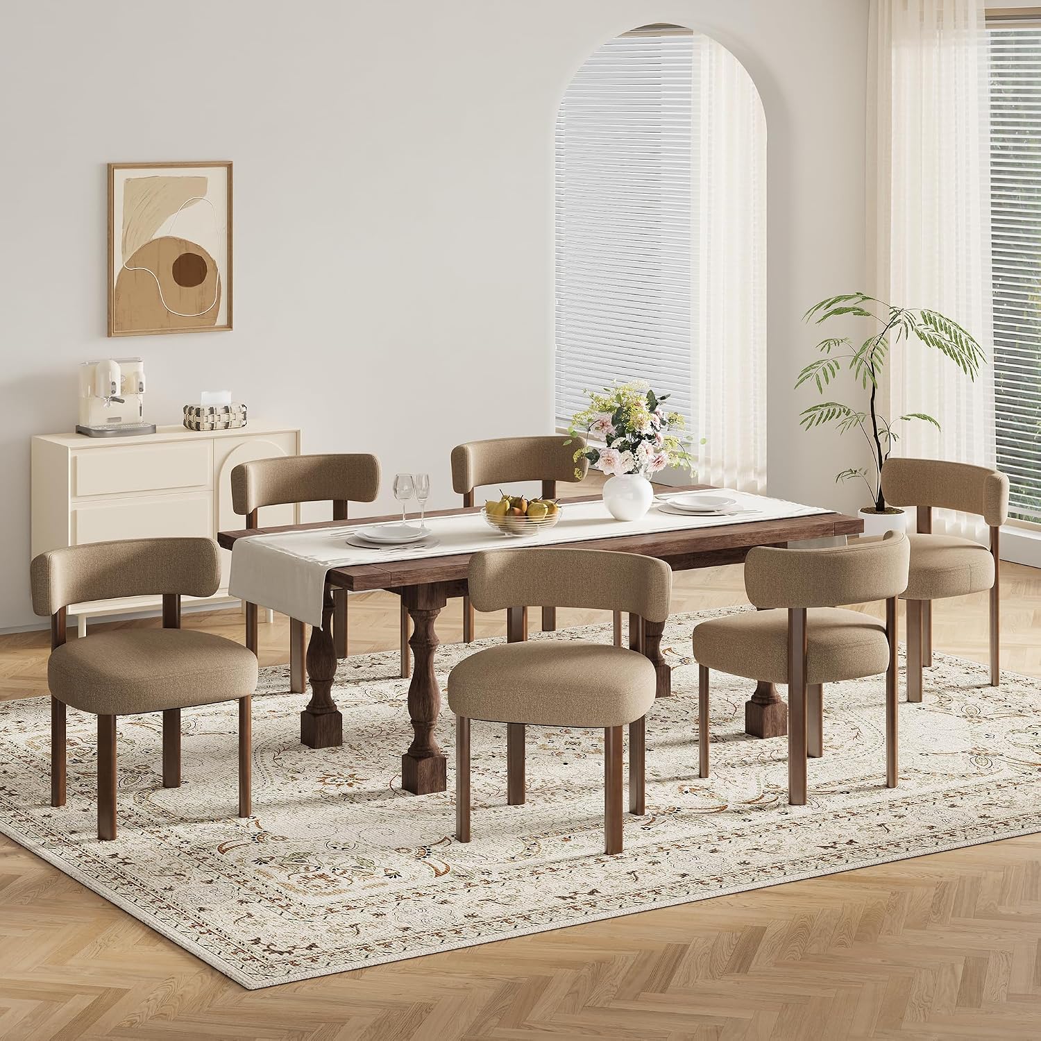 Wooden Dining Chairs Set of 6 Upholstered Kitchen