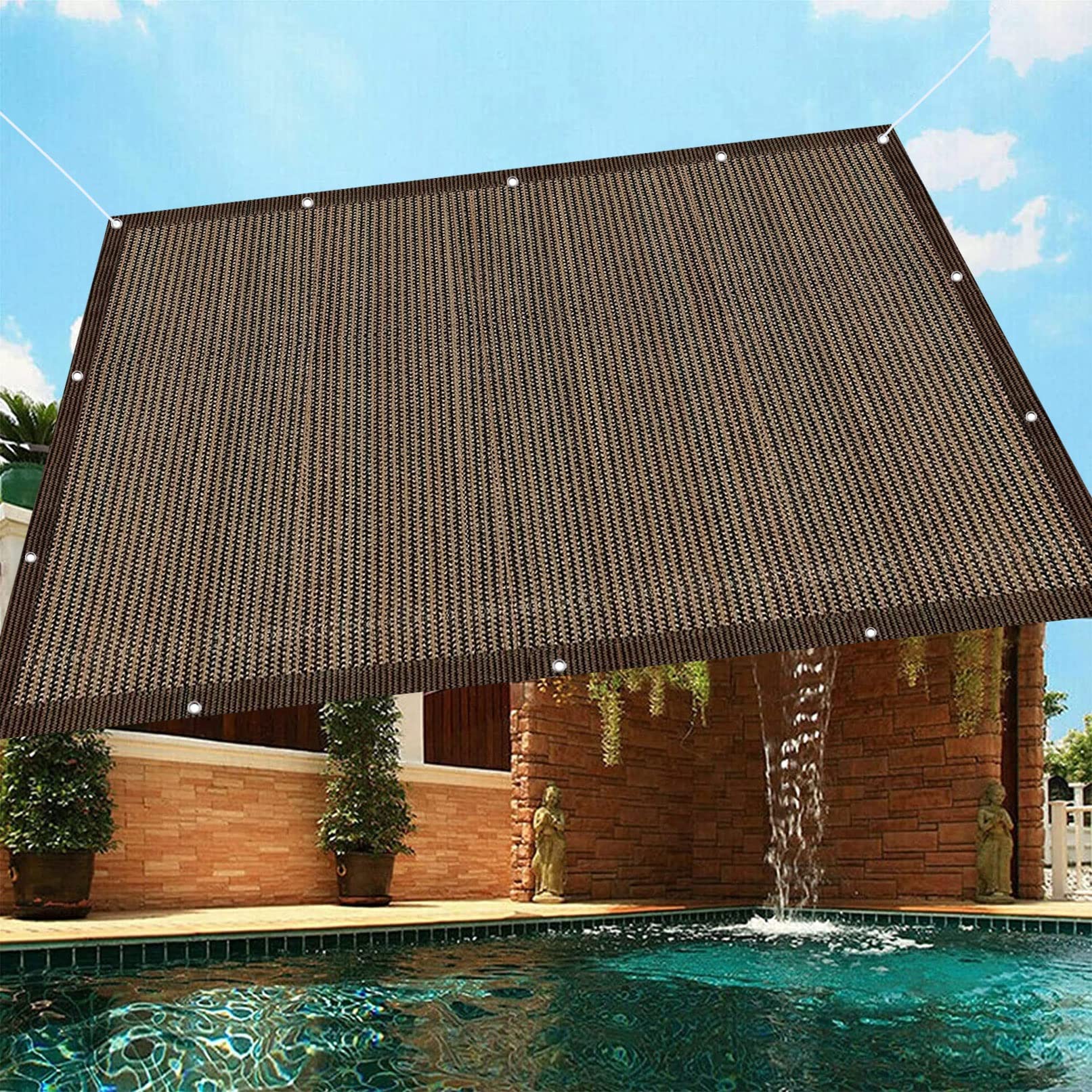 Voile d'ombrage bloquant la chaleur du soleil, grande bâche tendue marron respirante 4.5x6.5 m