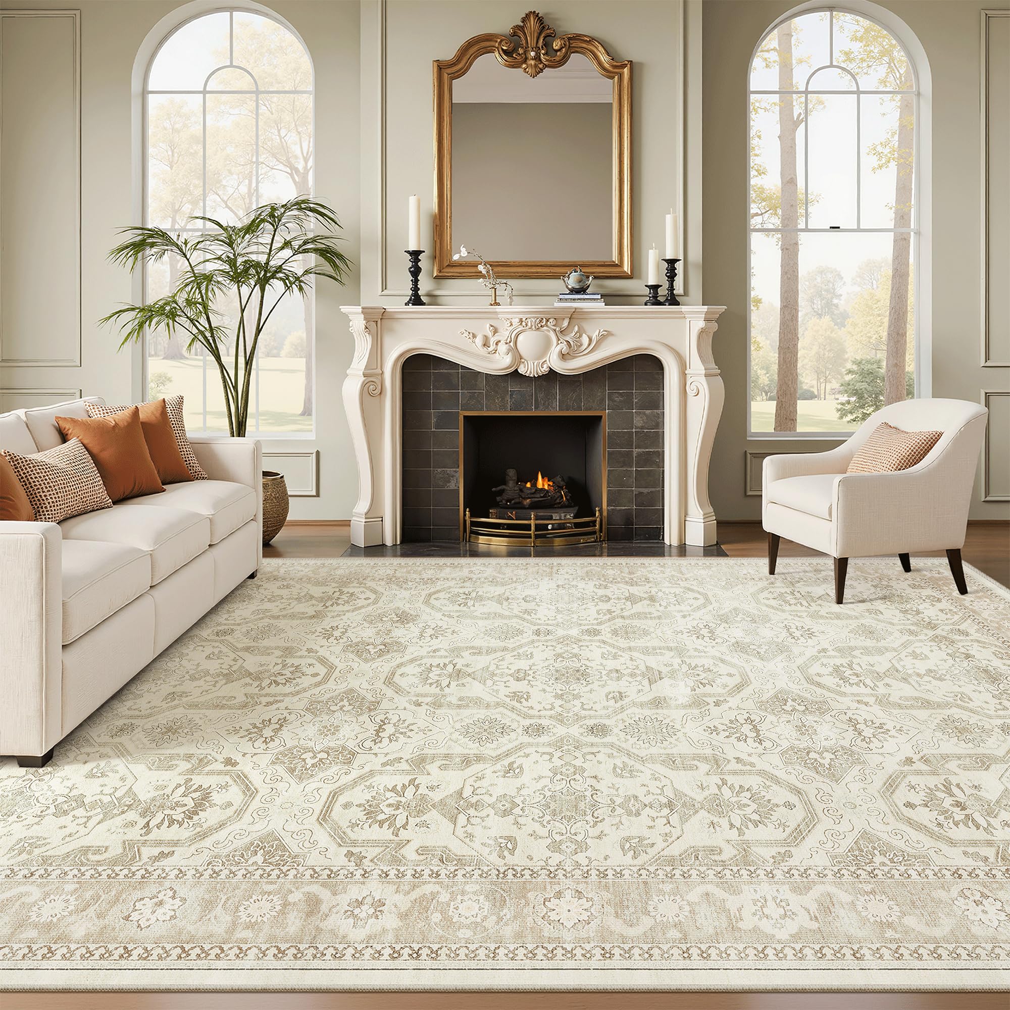 Photo 1 of Soalmost 9x12 Area Rugs for Living Room Washable Rug Non-Slip Beige/Brown