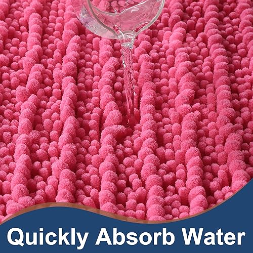 Miniatura 5 de FLOLEOPA Juego de alfombras de baño de felpilla de lujo, color rosa intenso, extrasuaves y absorbentes, antideslizantes, se pueden lavar a máquina y