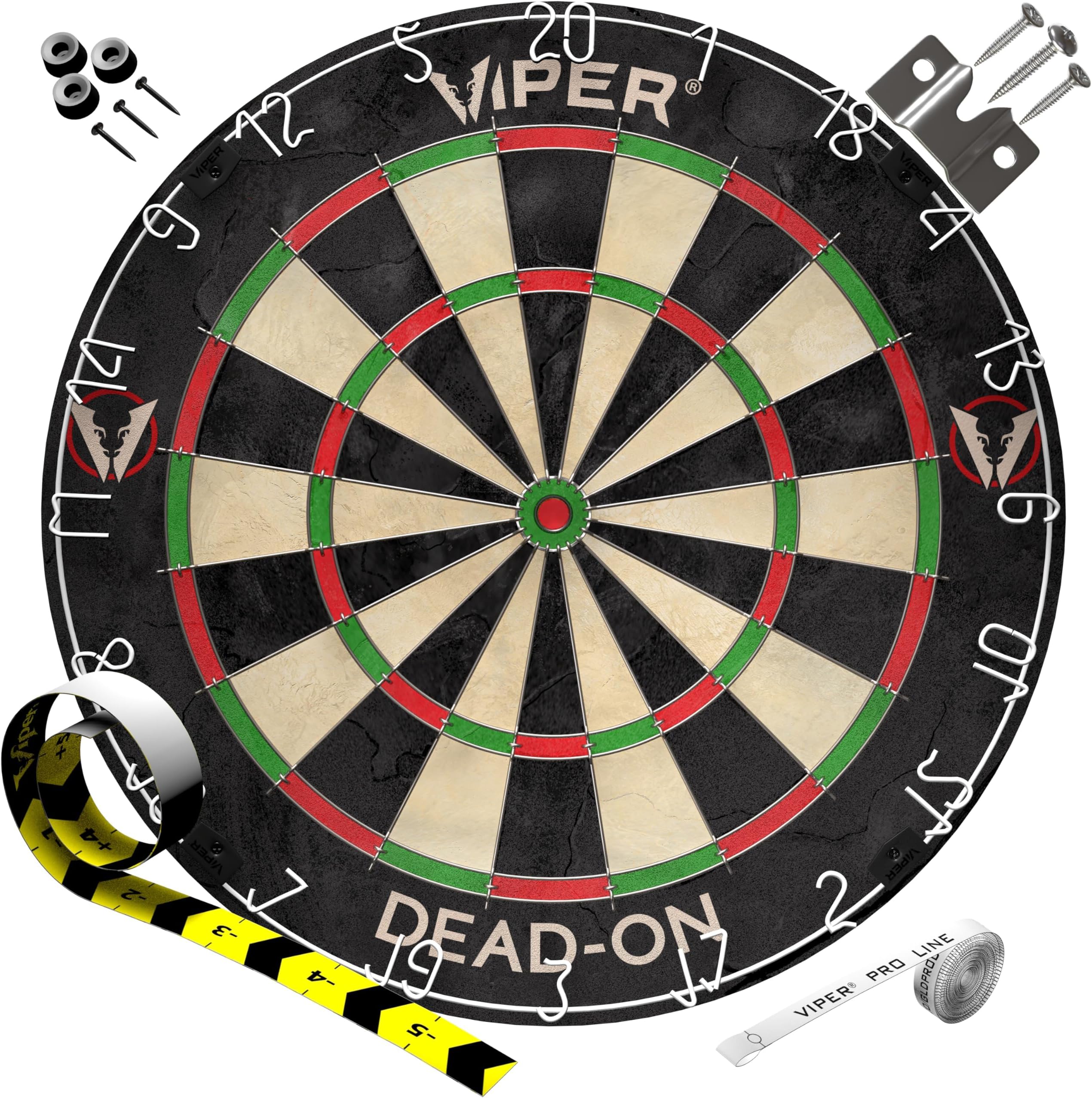 Viper Dead-On Tournament Bristle Steel Tip Dartboard Set With Staple-Free Bullseye, Metal Triangular Spider Wire For Reduced Bounce Outs And Increased Scoring; High-Grade Self-Healing Sisal Board