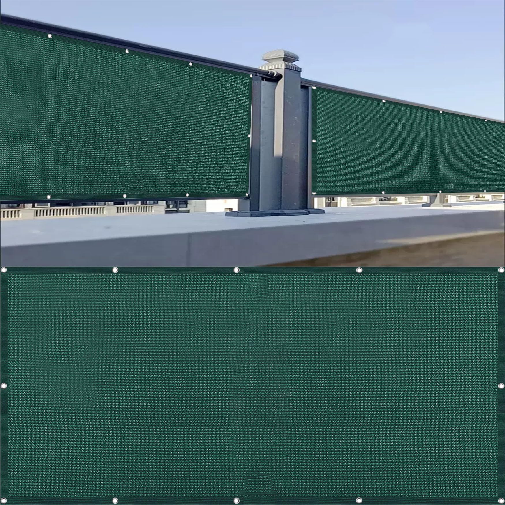 Ogrodzenie Osłonowe 80 x 750 cm Oddychająca Przeciwwiatrowa I Przeciwkurzowa Osłona Poręczy Balkonowej Z Opaskami Kablowymi I Liną Na Basen, Patio, Ogrodzenie, Zielony