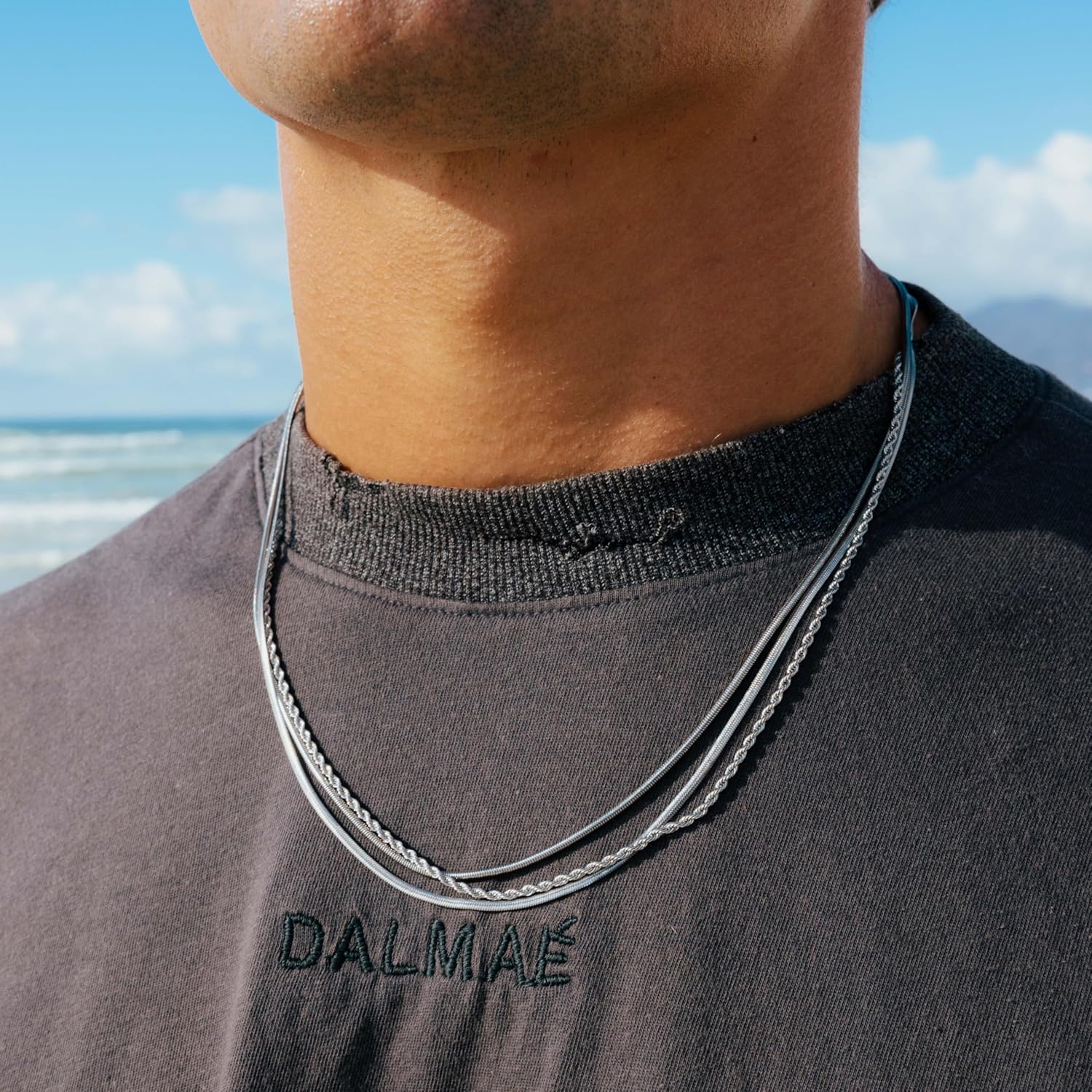 OCTO Necklace for Men Herringbone Chain Necklace Silver & Stainless Steel Jewelry Waterproof Sweatproof No Tarnish for Everyday (20.87 inch)