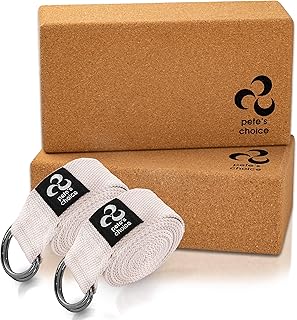 Yoga Cork Blocks & Yoga Straps - Natural Cork Yoga Brick & Yoga Strap I Firm and Solid Yoga Blocks I Eco Friendly Yoga I 2 Pack Cork Yoga Blocks & 2 Pack Yoga Strap | Home Yoga