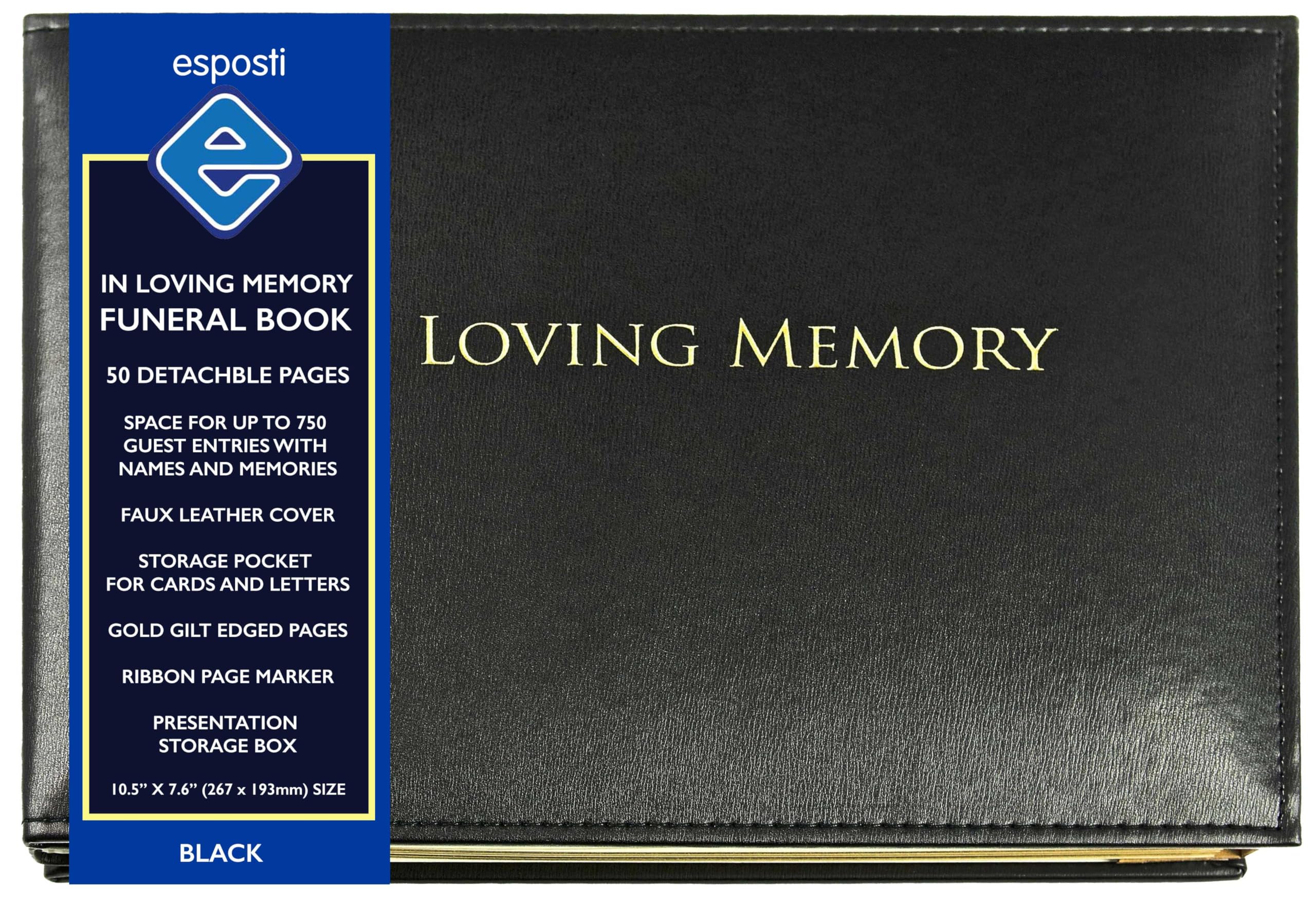 Livre de Condoléances In Loving Memory Feuilles en Vrac Registre Invités Funérailles Présentation en boîte Noir 26.5cm x 19.5cm x 3.1cm