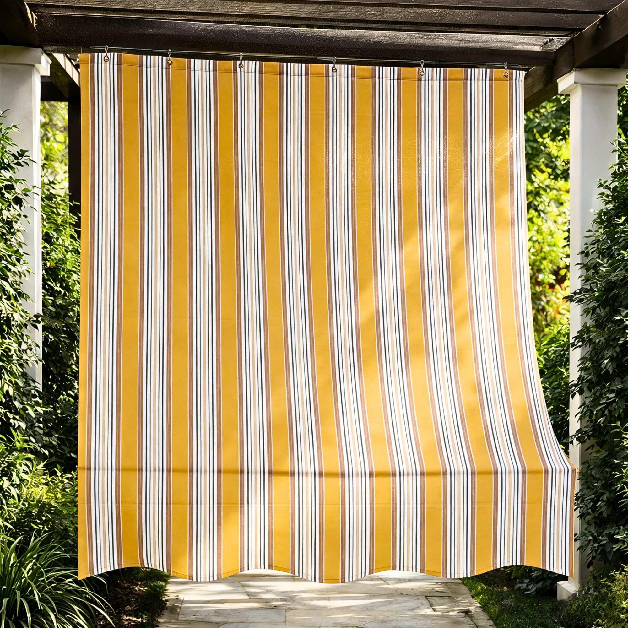 Toldo Vertical Exterior 145 x 290 cm, Cortina Exterior para Terraza y Balcón con Anillas, Protección Solar, Sombra y Privacidad, Diseño a Rayas para Jardín Patio Porche,Amarillo