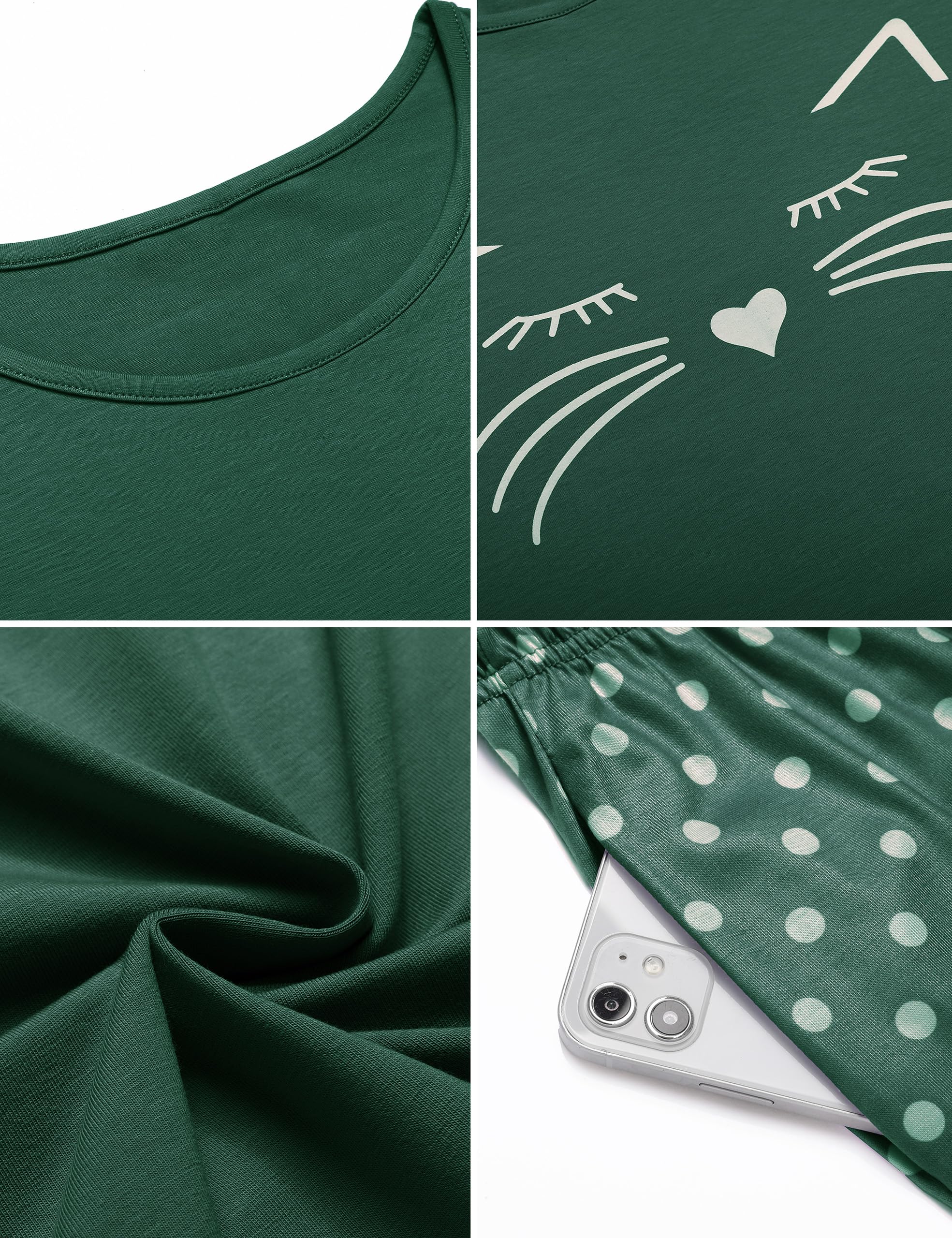 BigKing Pyjama À Motifs De Chat À Manches Longues, Femmes Vêtements De Maison De Pyjama Mignon À Pois Chat pour Loisirs À La Maison