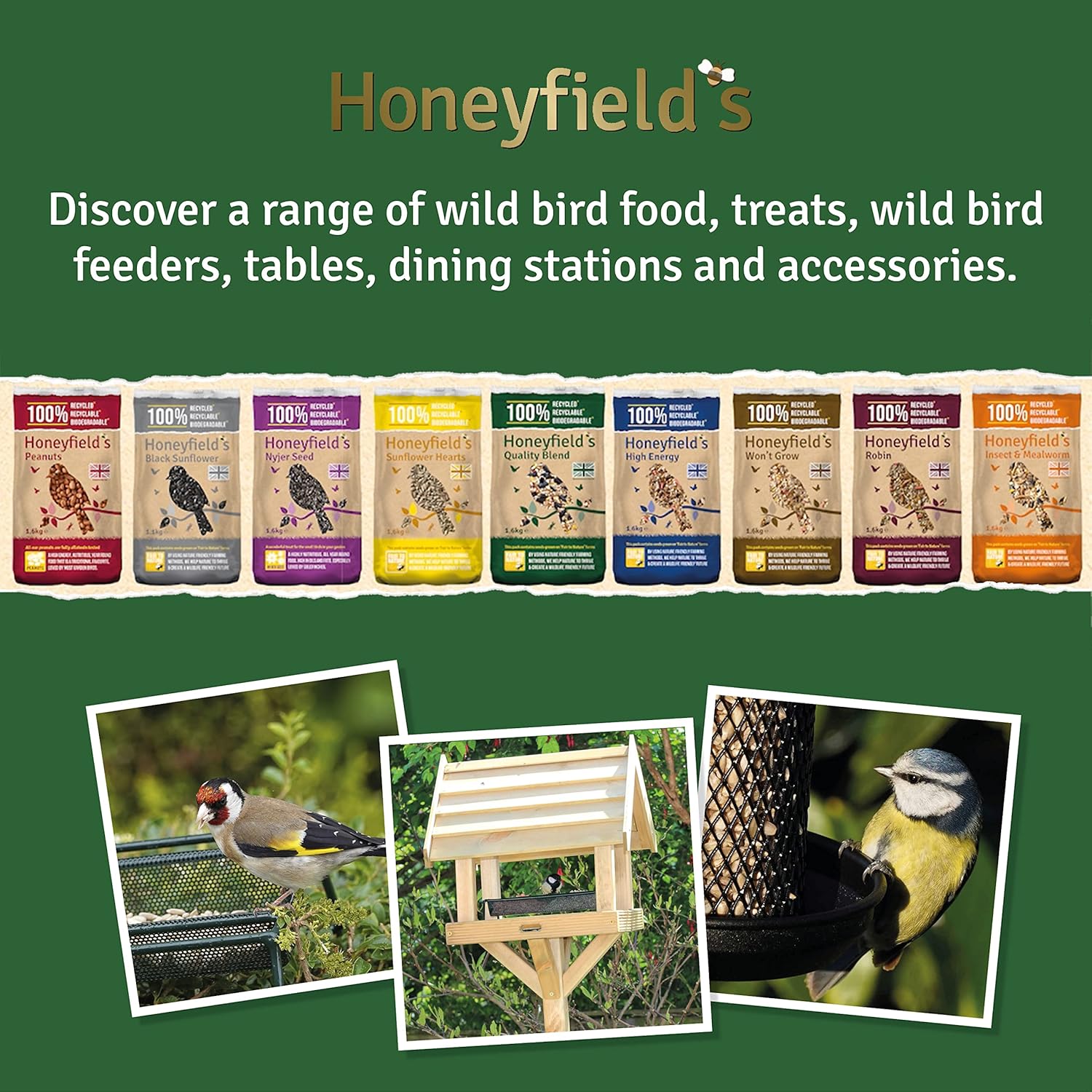 Honeyfield's 71481697 Wild Bird Standard Feeder Dining Station Feeding, Black, 188.0 cm*60.0 cm*20.0 cm