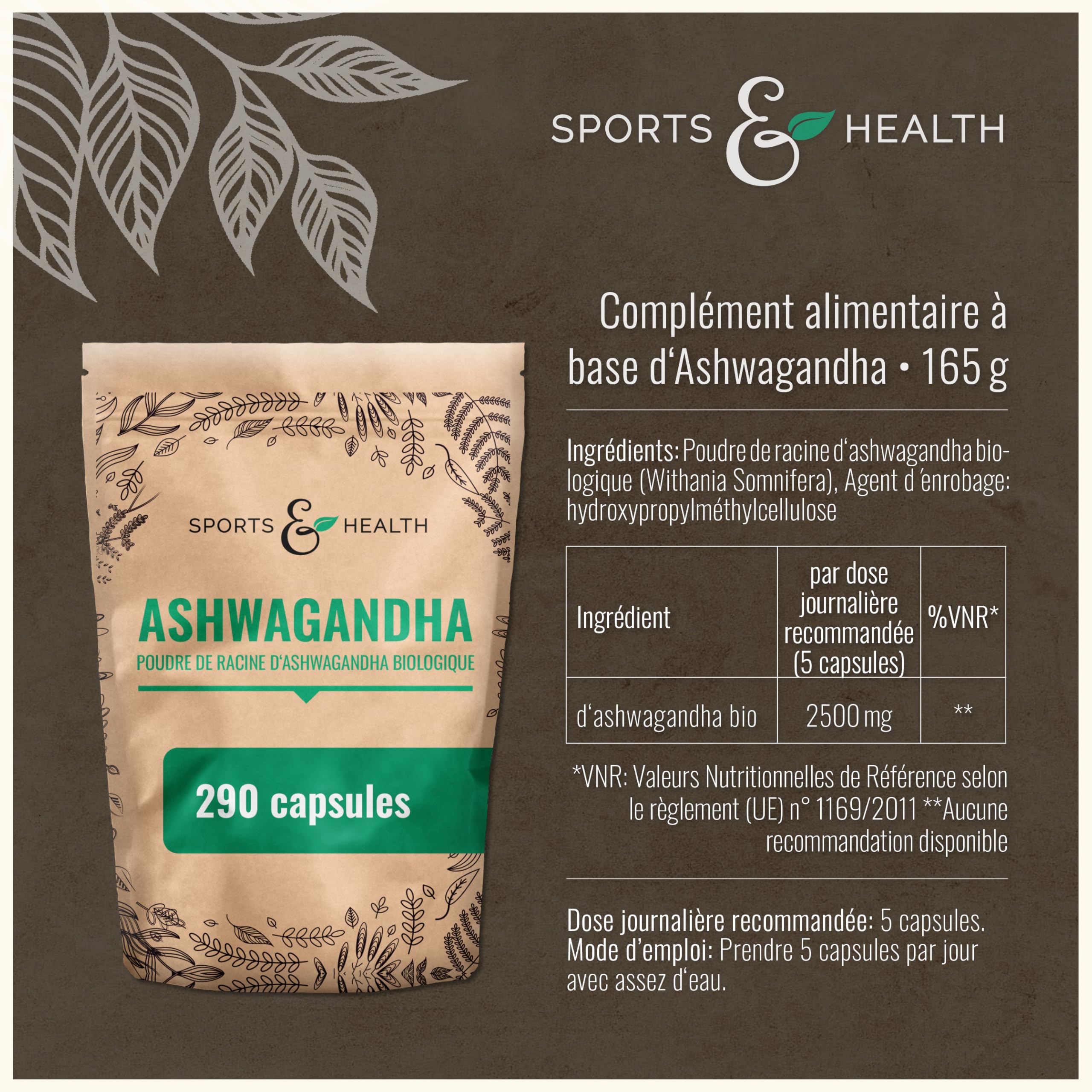 Gélules d'Ashwagandha BIO à forte dose - 290 gélules d'Ashwagandha BIO - Ashwagandha à forte dose Ashwaganda - Culture biologique