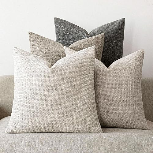 Juego de 4 fundas de almohada neutras de 20 x 20 pulgadas, serie beige gris, felpilla texturizada para sofá, cama y sala de estar