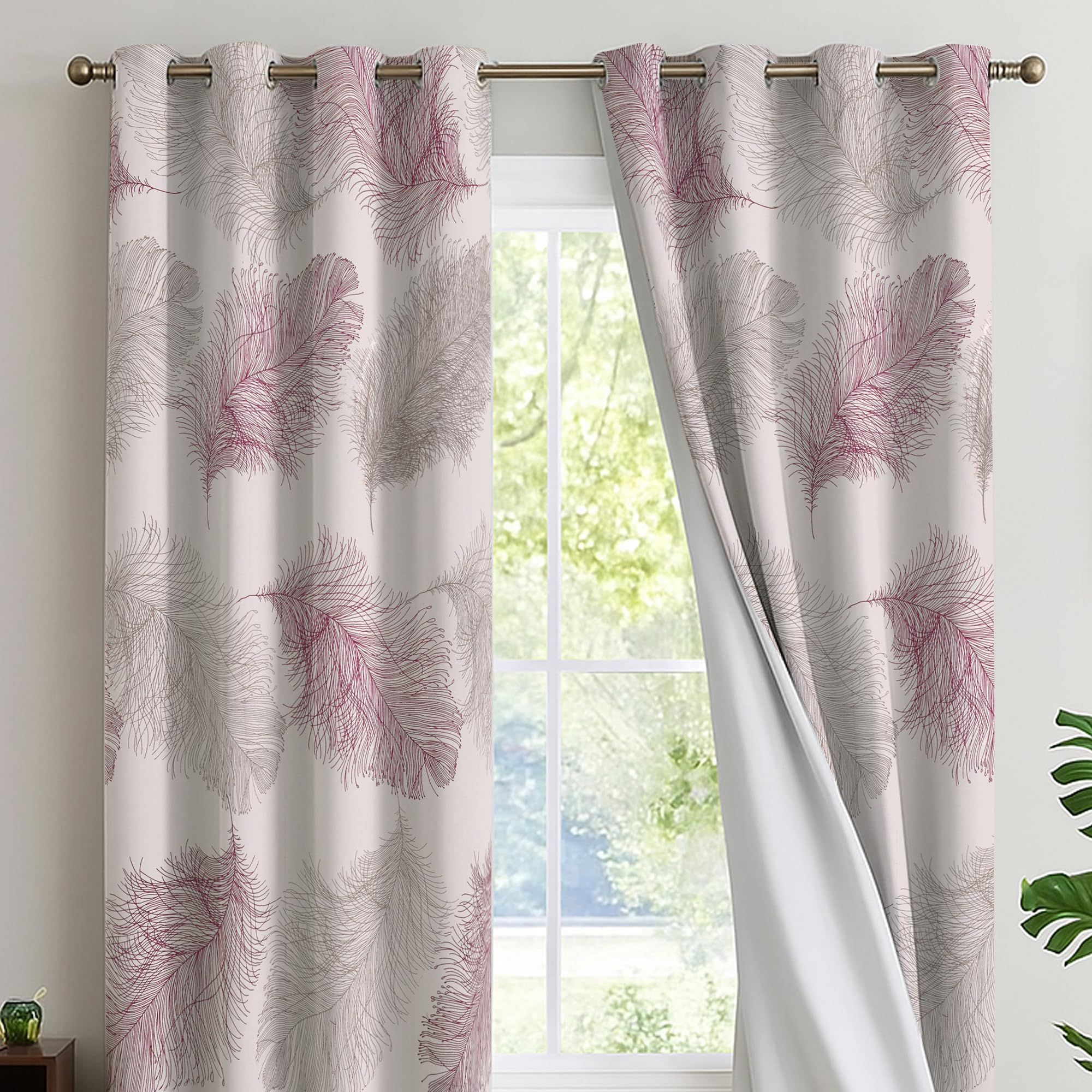 Reliancebedding 100% Blackout Curtains 54 Inch Drop – Elegant Printed Thermal Insulated Window Curtains for Bedroom & Living Room, W90 x L54 Inch, Soft Leaves, 2 Panels