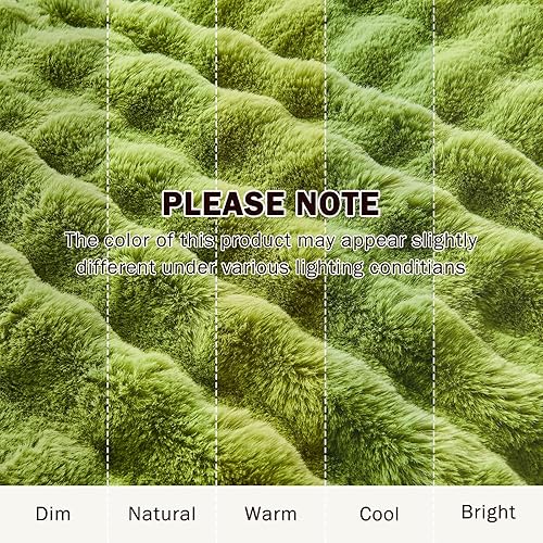 Miniatura 7 de EMME Manta de piel sintética tamaño Queen, color verde oscuro, manta acogedora de conejo de burbujas grande para sofá, manta gruesa de felpa peluda,