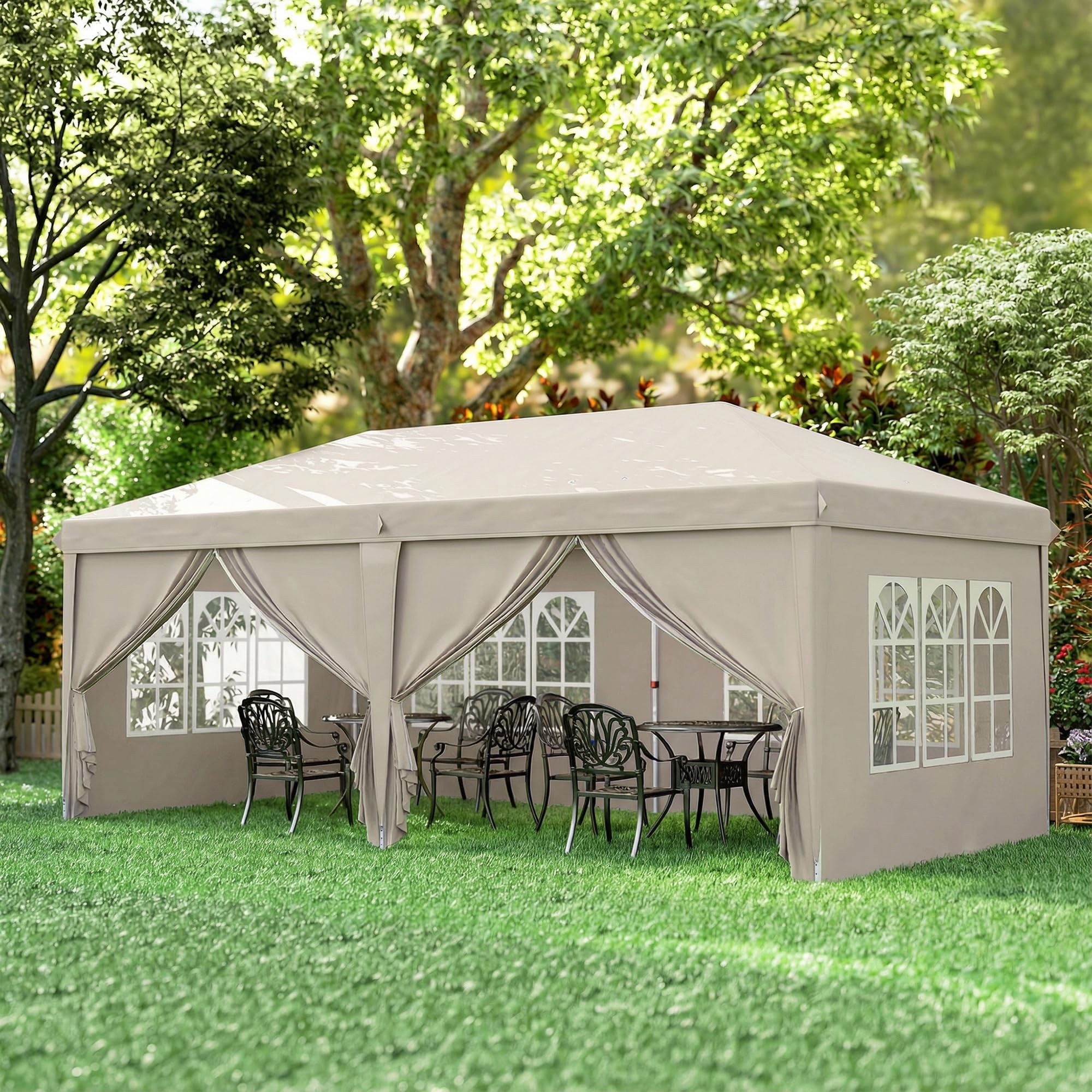 Outsunny Tonnelle de Jardin 3x6m Barnum Pliant avec Côtés Amovibles - Tente de Réception Structure en Acier Renforcée - Abri de Jardin Pop-up pour Mariage, Fête et Marché, Sac de Transport, Beige