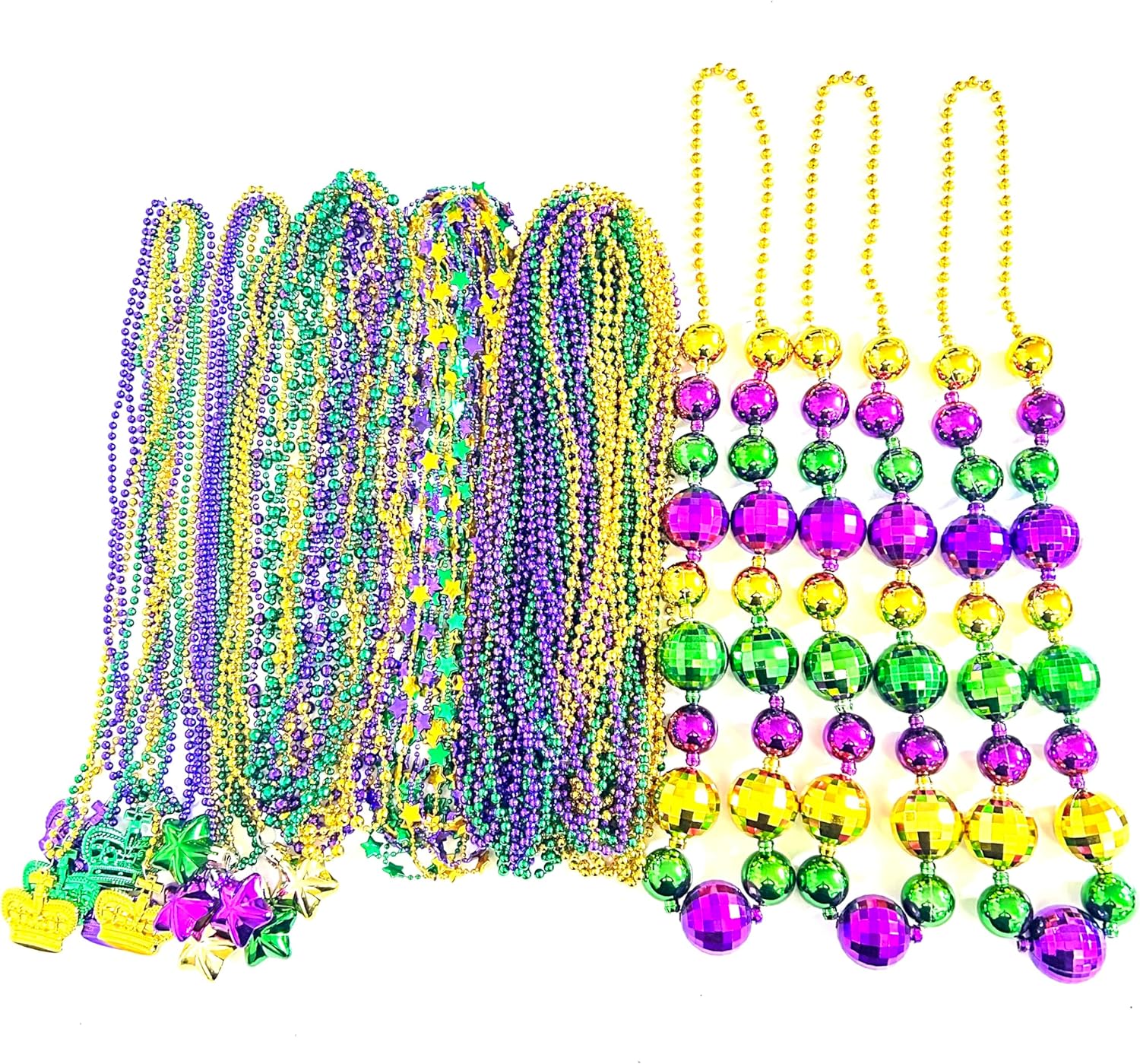 75 Pcs Mardi Gras Parade Party Beads Necklaces Bulk Gold Purple Green Jumbo Ball Mardi Gras Throw Bead Necklace Party Favors Supplies Decorations