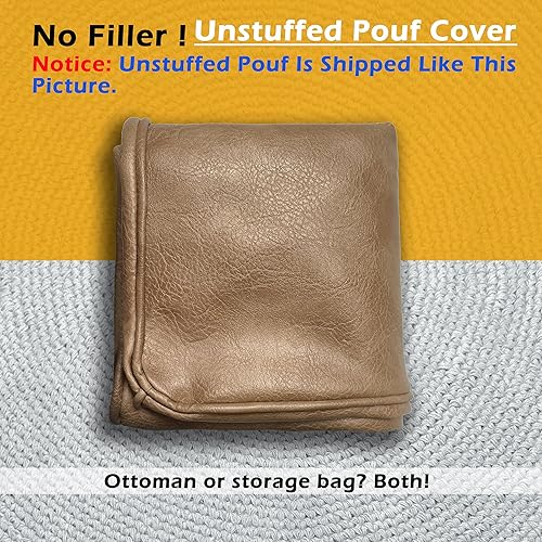 Miniatura 31 de Thgonwid Unstuffed - Puf cuadrado hecho a mano, funda otomana de piel sintética, taburete cuadrado de almacenamiento, dormitorio y sala de estar,