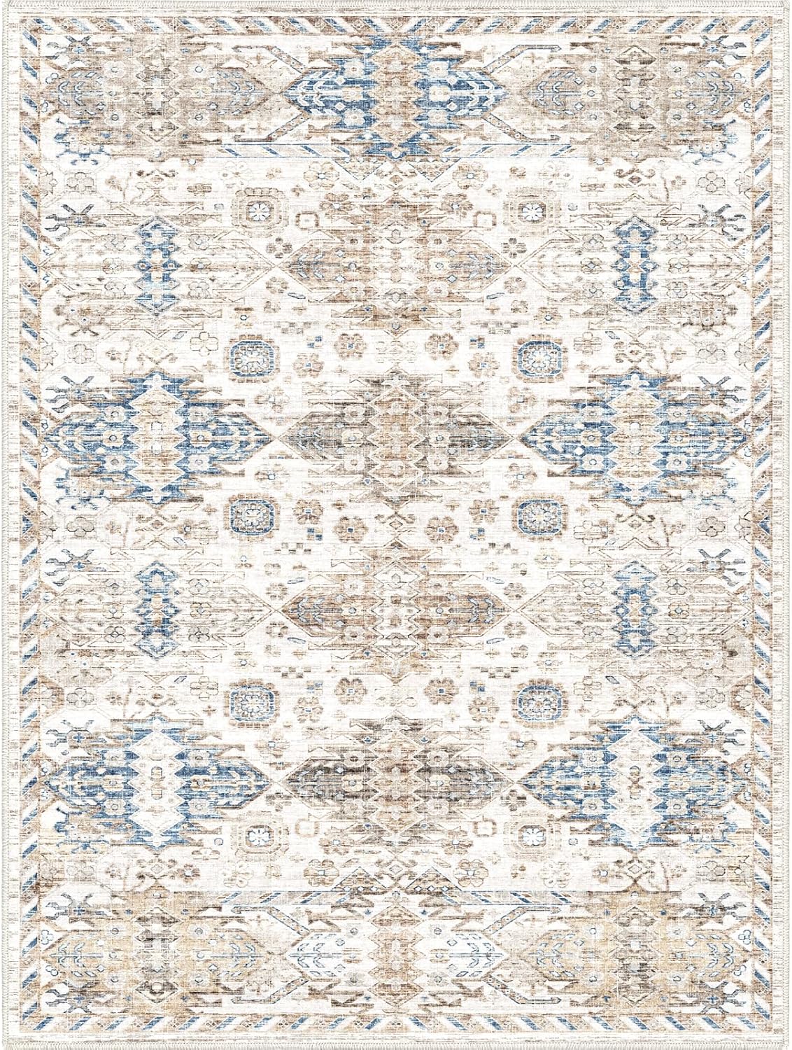 Area Rugs 8x10,8x10 Area Rugs for Living Room, Stain Resistant Soft Rug, Non-Slip Non-Shedding Vintage Rug for Bedroom Dining Room Farmhouse Beige and Blue 8*10