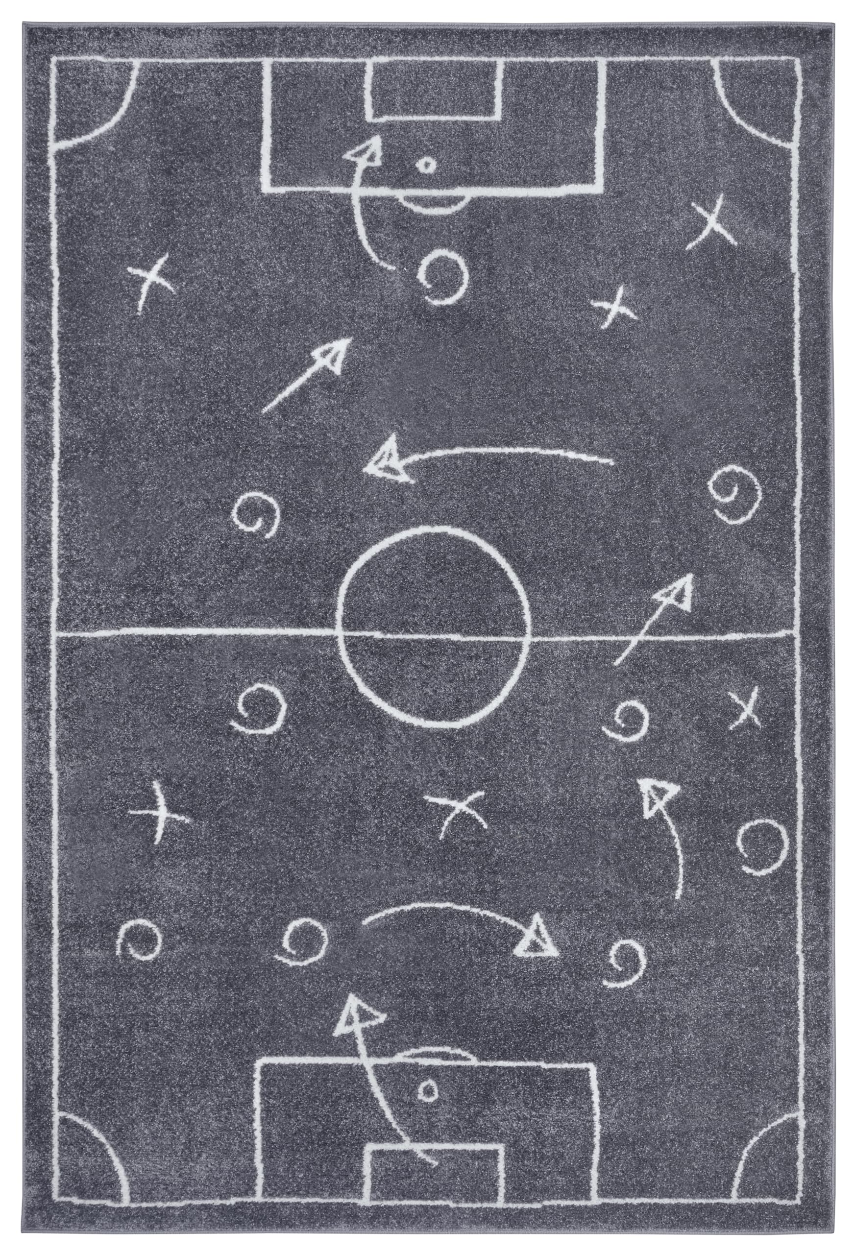 Hanse Home Adventures Kinderteppich Fußball - Fußballfeld Teppich Junge Mädchen für Kinderzimmer, Spielzimmer, Jugendzimmer, Wohnzimmer - Dunkelgrau, 120x170cm