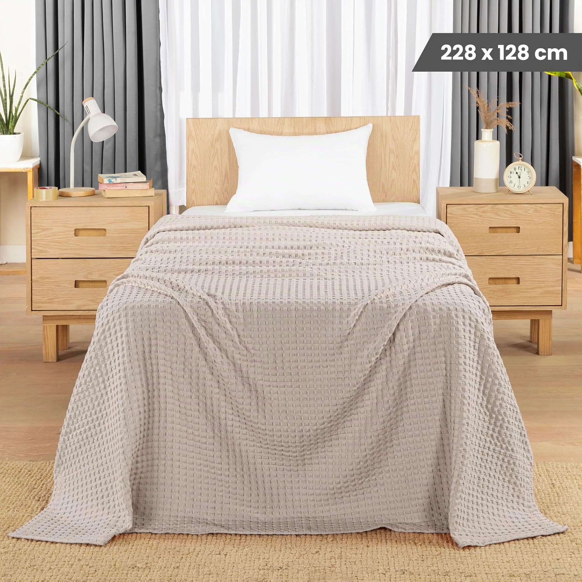 Utopia Bedding Manta Tipo Gofre De Algodón De 300 gsm (Caqui - 228x182 cm), Edredón Suave, Ligero Y Transpirable para Todas Las Estaciones