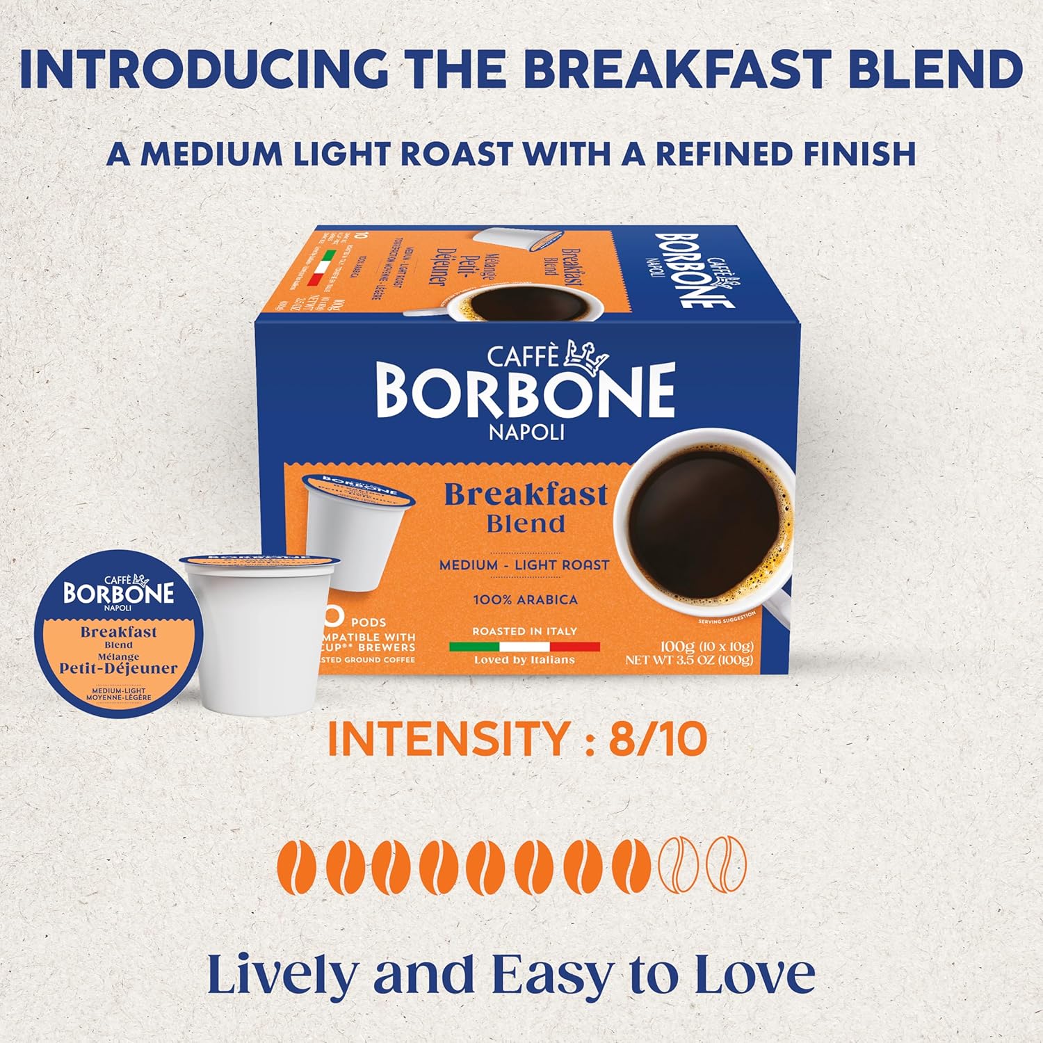 Caffè Borbone Breakfast Blend Coffee (60 Count) – Medium Light Roast, 100% Arabica, Roasted in Naples with Notes of Chestnut and Caramel – Single Serve Coffee Pods Compatible with K-Cup Brewers