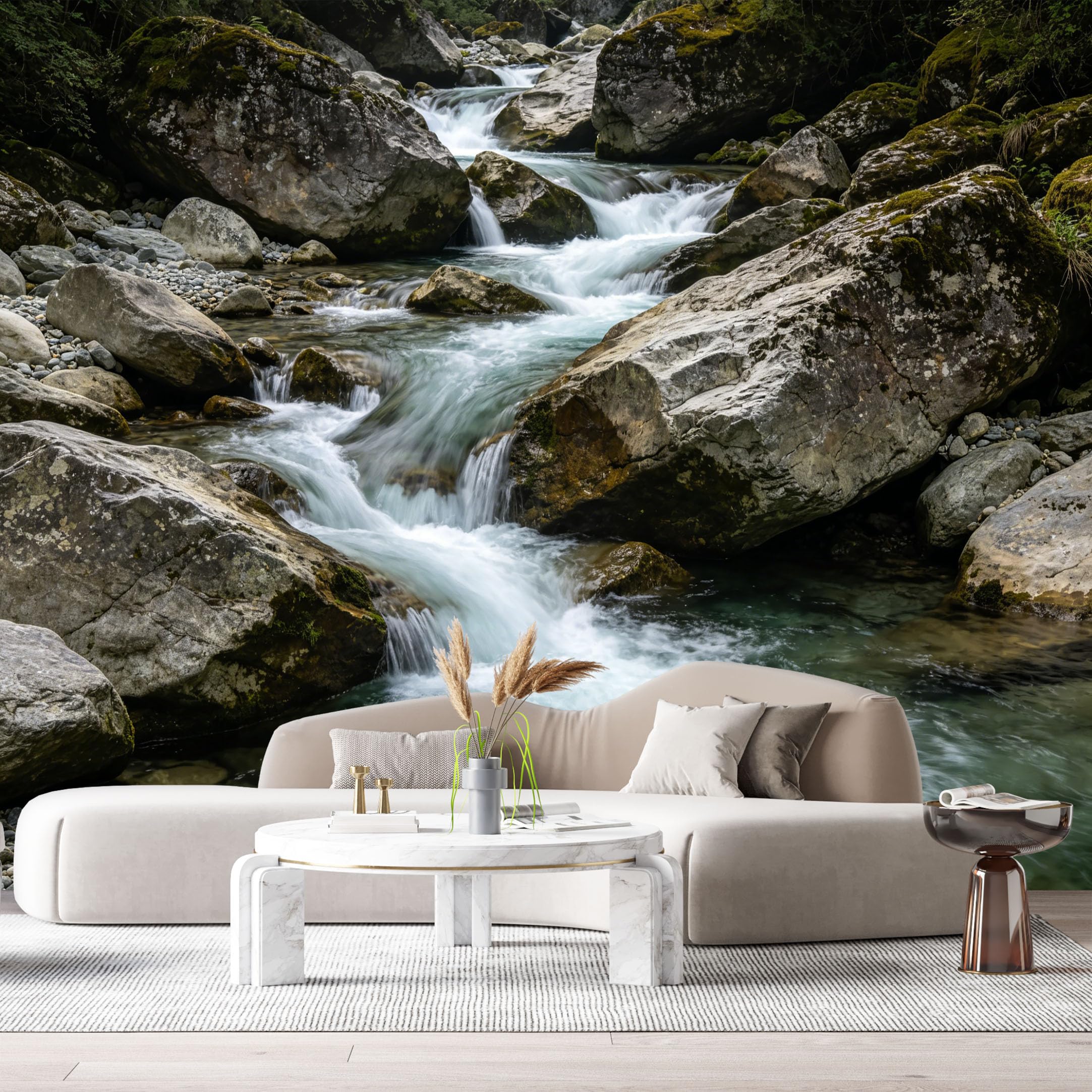 Custom Size Wall Murals Mountain River Landscape Waterfall Stream Rocks Forest SelfAdhesive Wall Fabric Removable Large Wallpaper for Photo Living Room