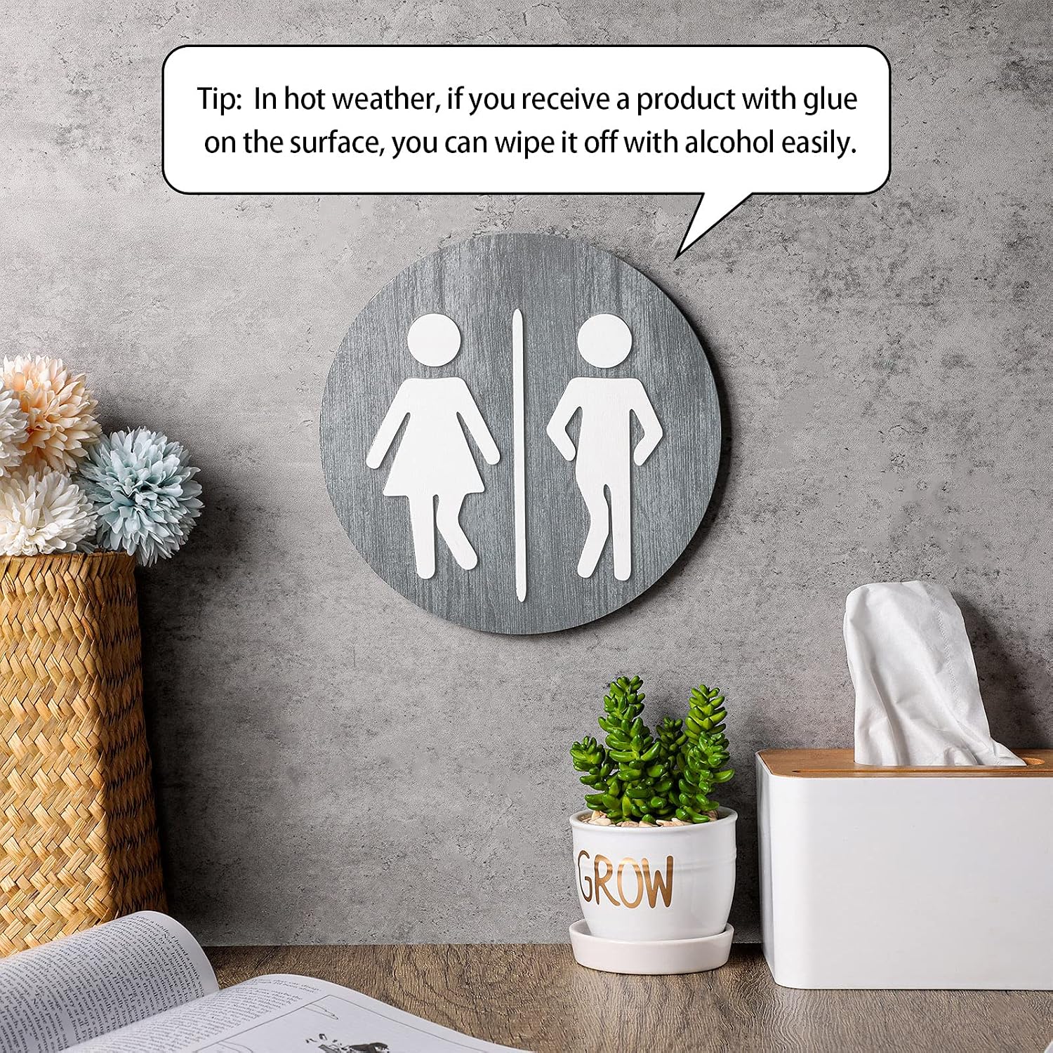 Jetec Wooden Bathroom Sign Unisex Restroom Rustic Men's and Women's Toilet Wall Signs for Business Funny Bathroom Cute Restroom Door Vintage Decor(Grey)