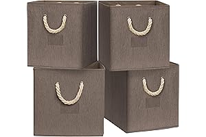 Simple Houseware 4 Pack Brown Storage Cube Bins with Braided Handles