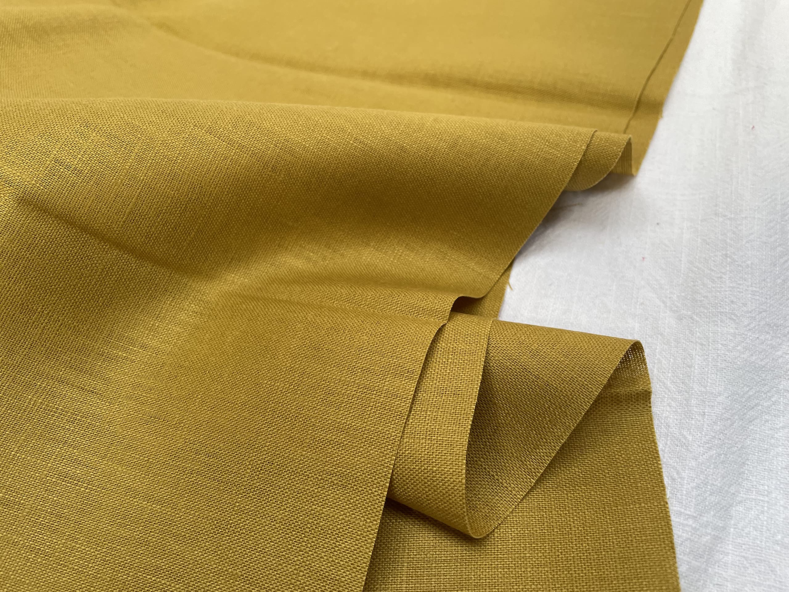 Plain Pure 100% Linen Fabric Linen Material for Dressmaking Curtains, Wedding, Home Decor - 140cm Wide (2 METRES, Mustard) - Image 3